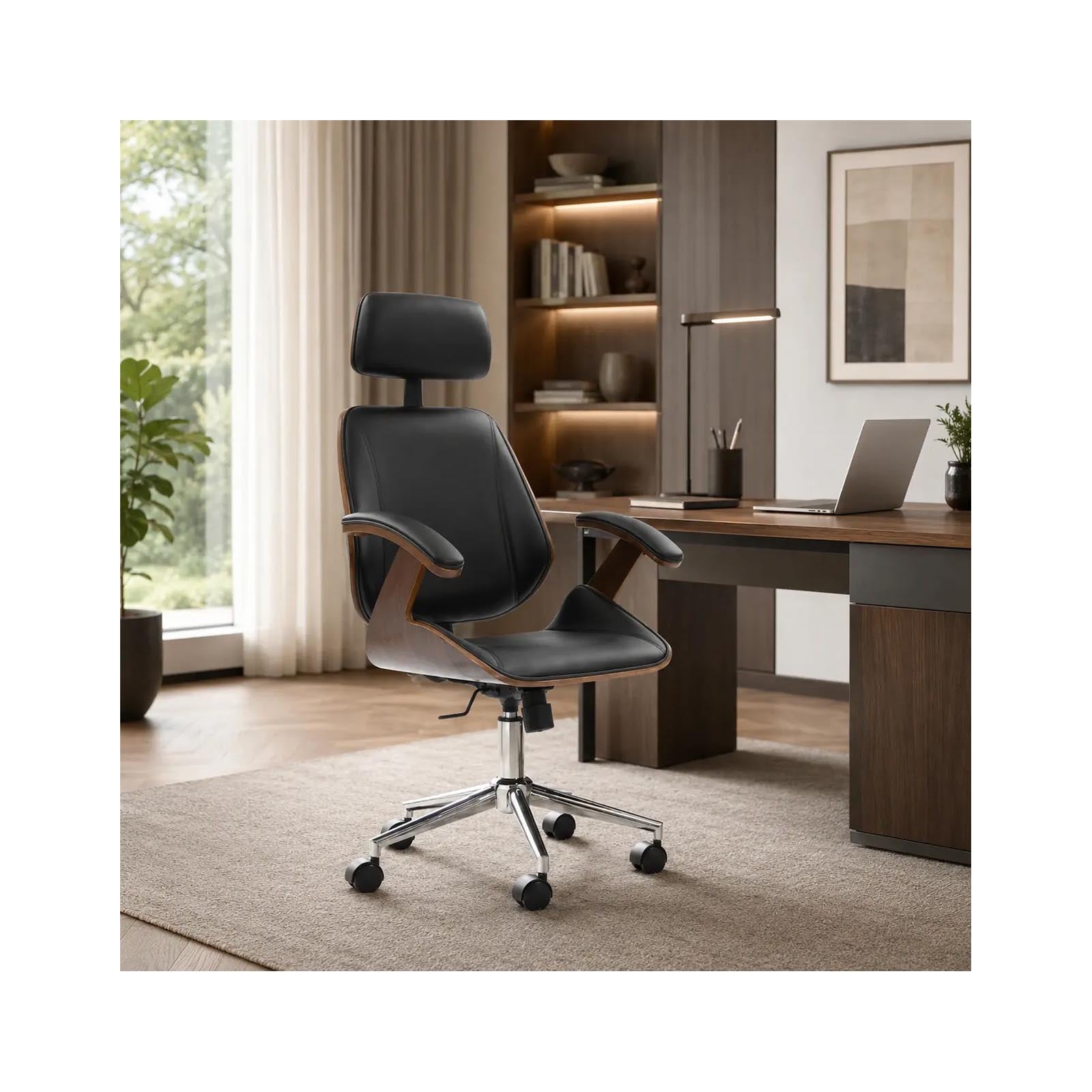 Berly Black Office Chair, Sleek Rich With A Wood Touch