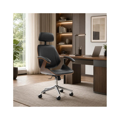 Berly Black Office Chair, Sleek Rich With A Wood Touch CHN