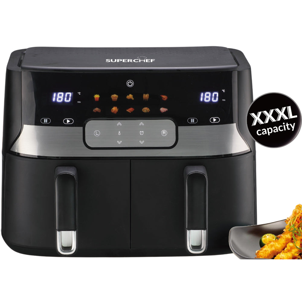 SUPER CHEF Digital Dual Basket Air Fryer, 9 Liter,1700W