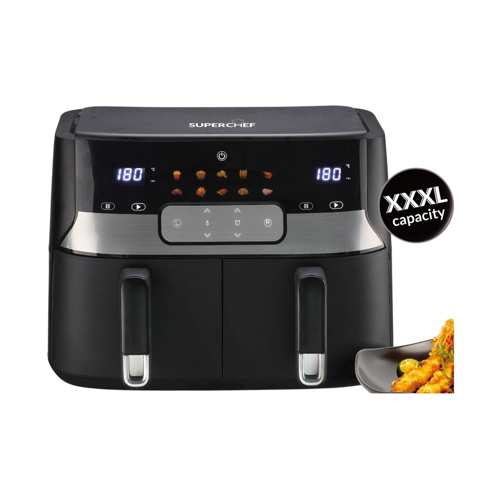 SUPER CHEF Digital Dual Basket Air Fryer, 9 Liter,1700W