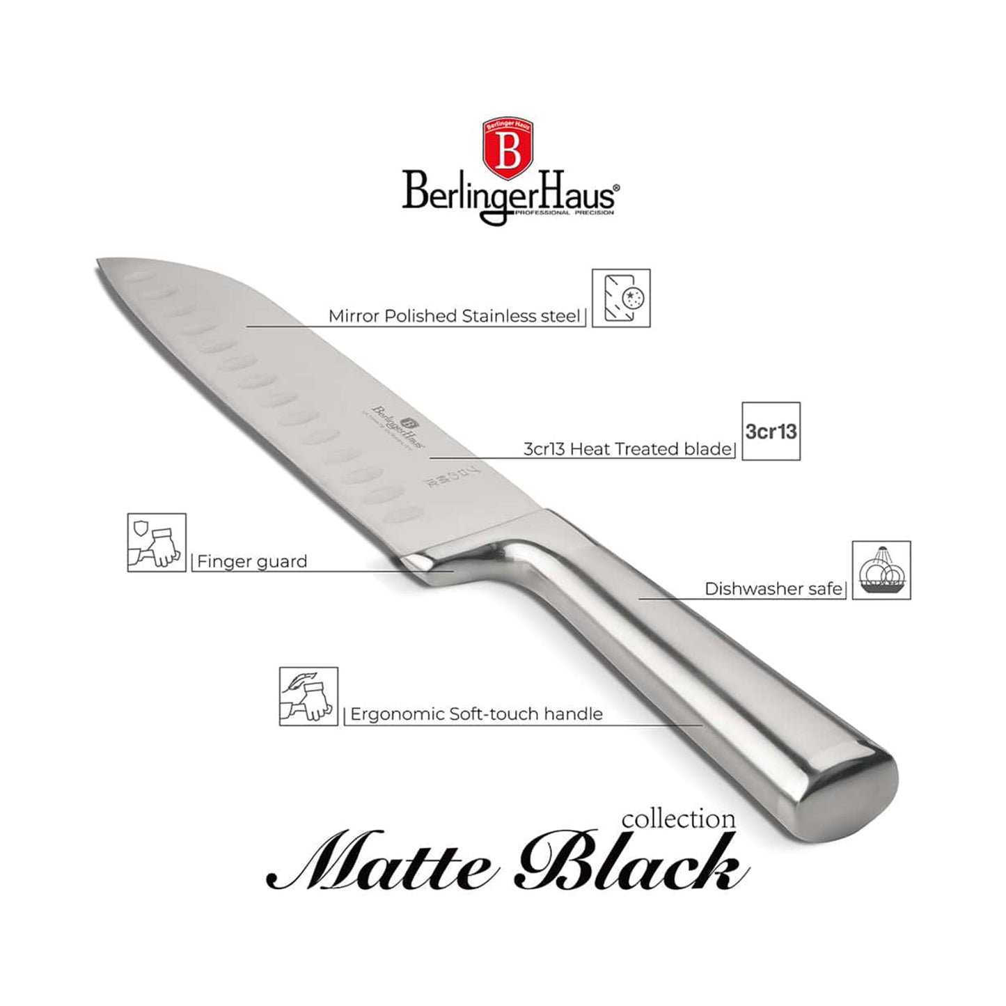 Berlinger 8 pcs knife set with acrylic stand,Matte Black BERLINGER HAUS