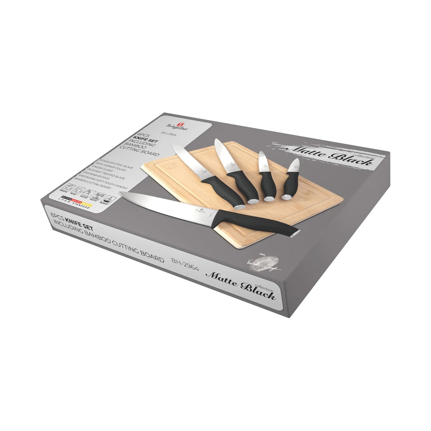 Berlinger 6 pcs knife set w cutting board, BlK Vantage BERLINGER HAUS