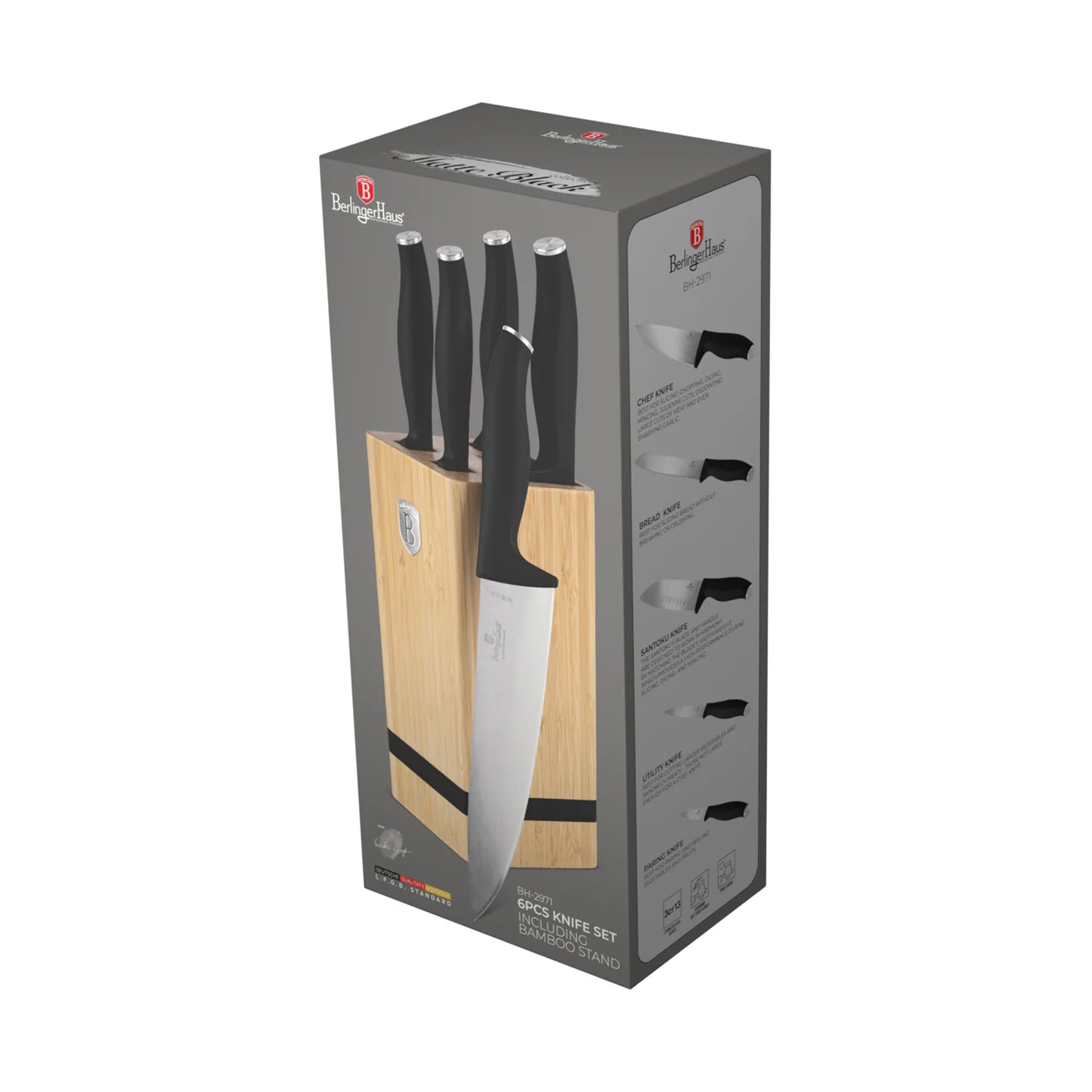Berlinger 6 pcs knife set with BAMBOO stand, BlK Vantage BERLINGER HAUS