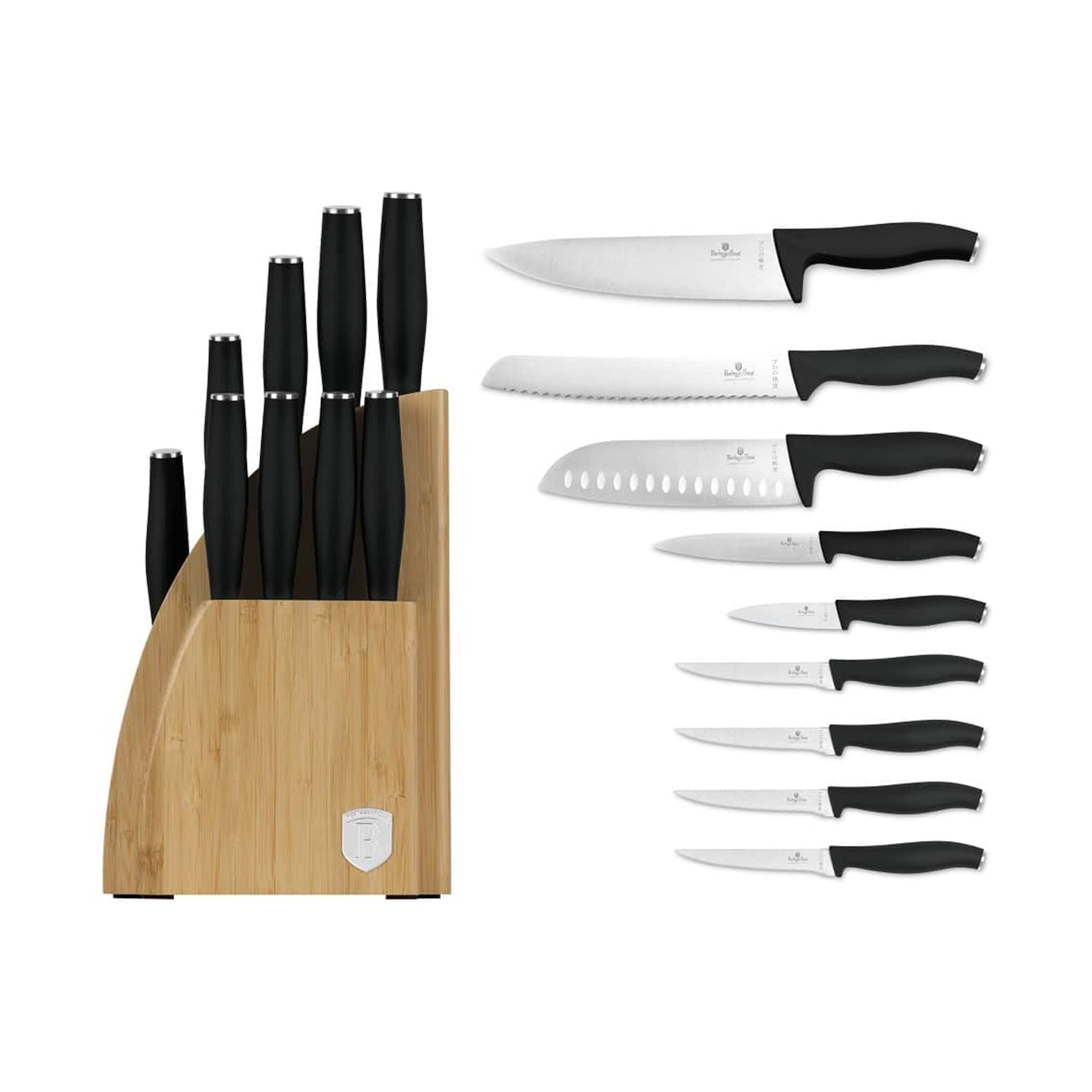 Berlinger 10 pcs knife set with BAMBOO stand, Black Matte