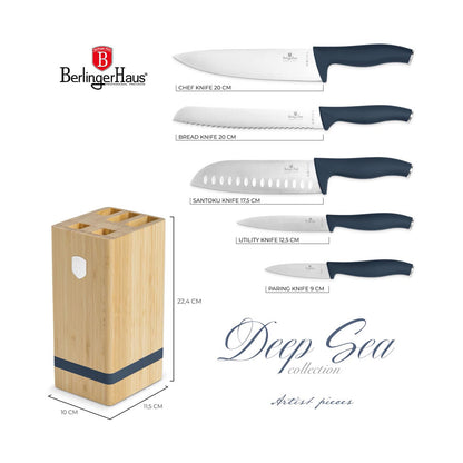 Berlinger 6 pcs knife set with BAMBOO stand, Deep Sea BERLINGER HAUS
