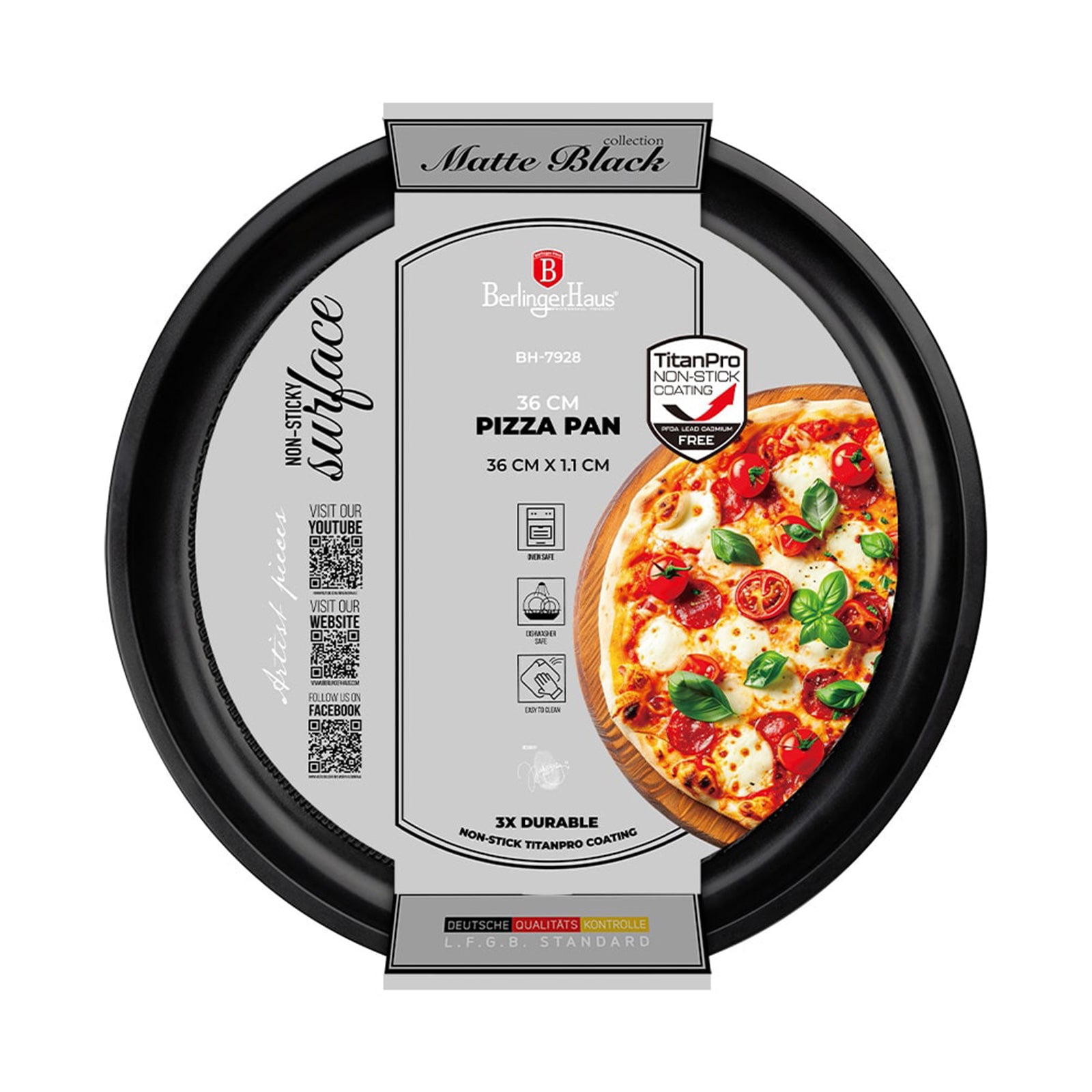 Berlinger Haus Pizza Pan, 36 cm Matte Black