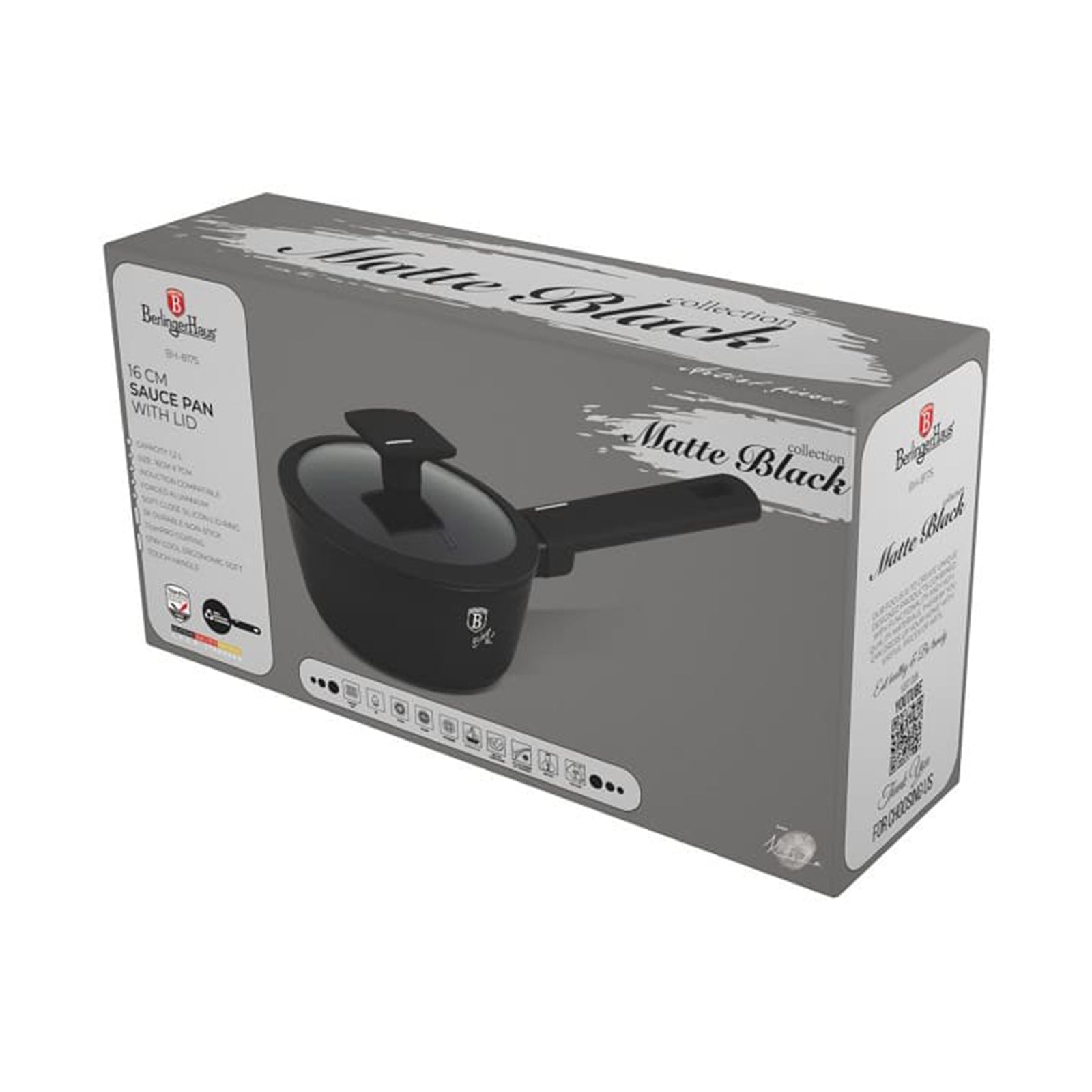 Berlinger Sauce pan with lid, 16cm, Matte Black
