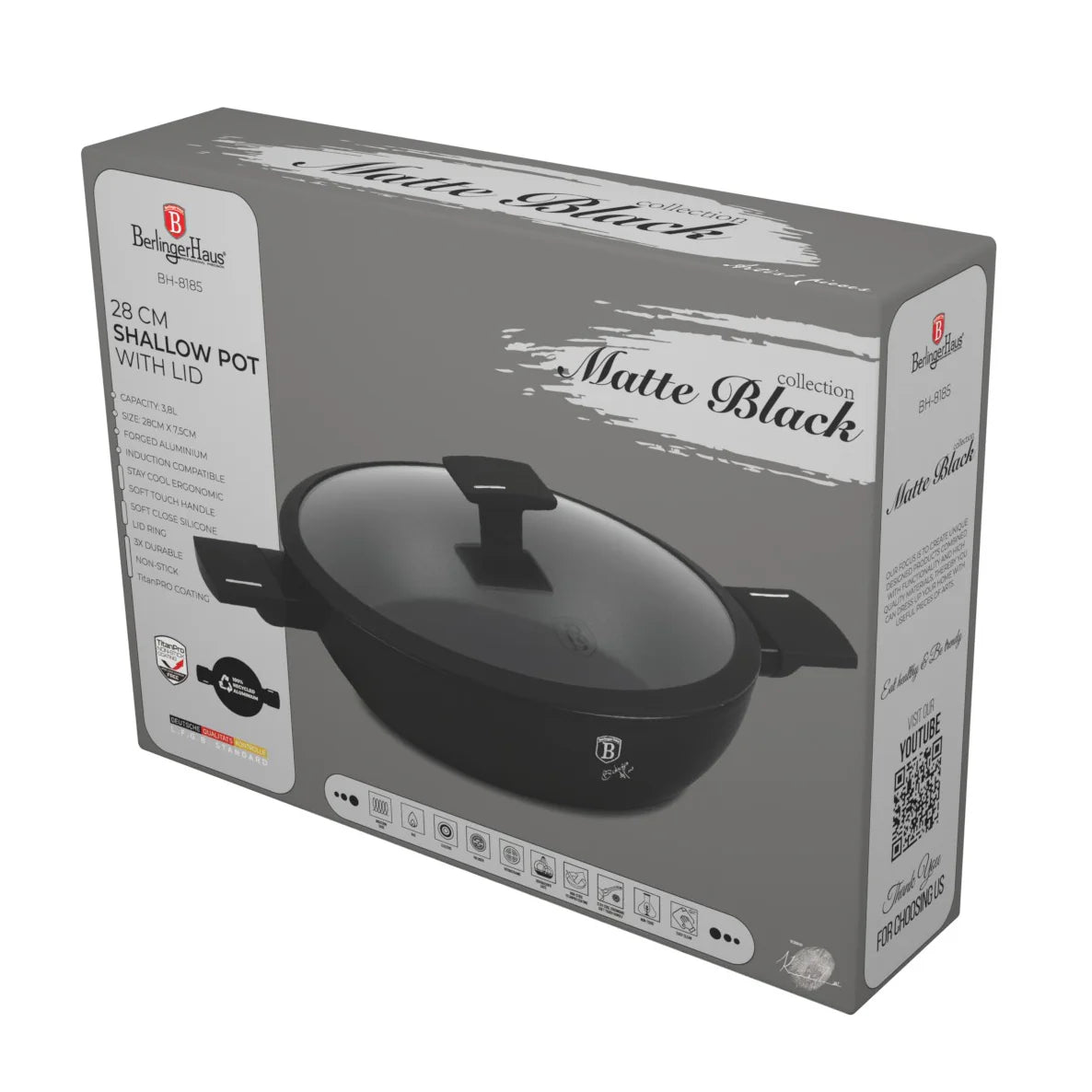Berlinger Haus Shallow Pot with Lid, SS 28 cm Matte Black BERLINGER HAUS