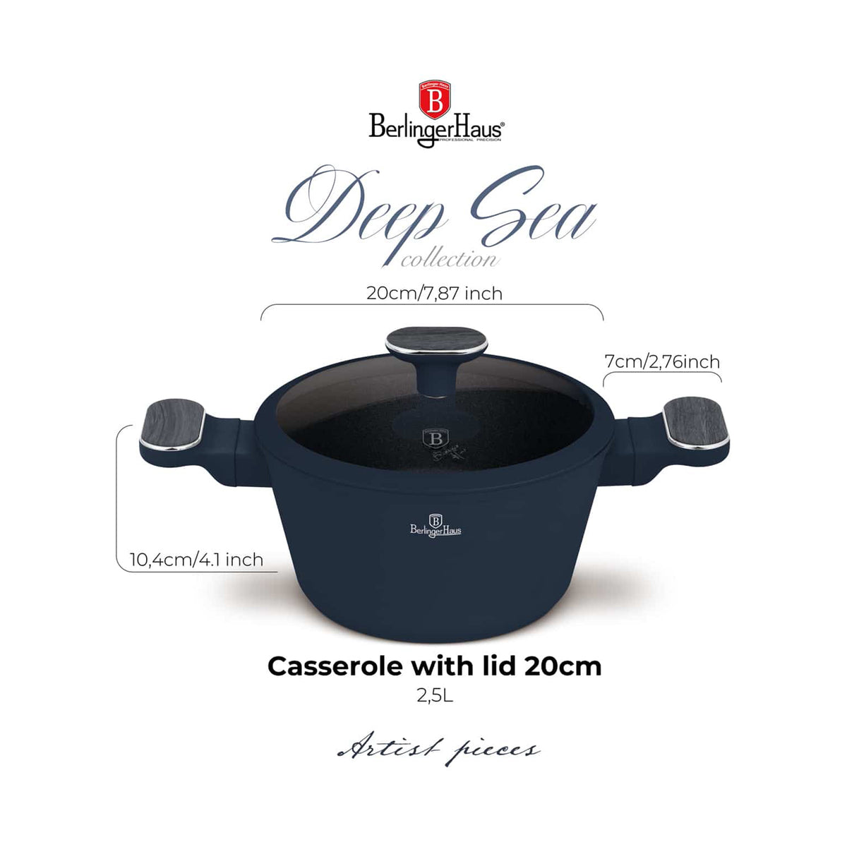 Berlinger Casserole with lid, 20cm, Deep Sea Collection BERLINGER HAUS