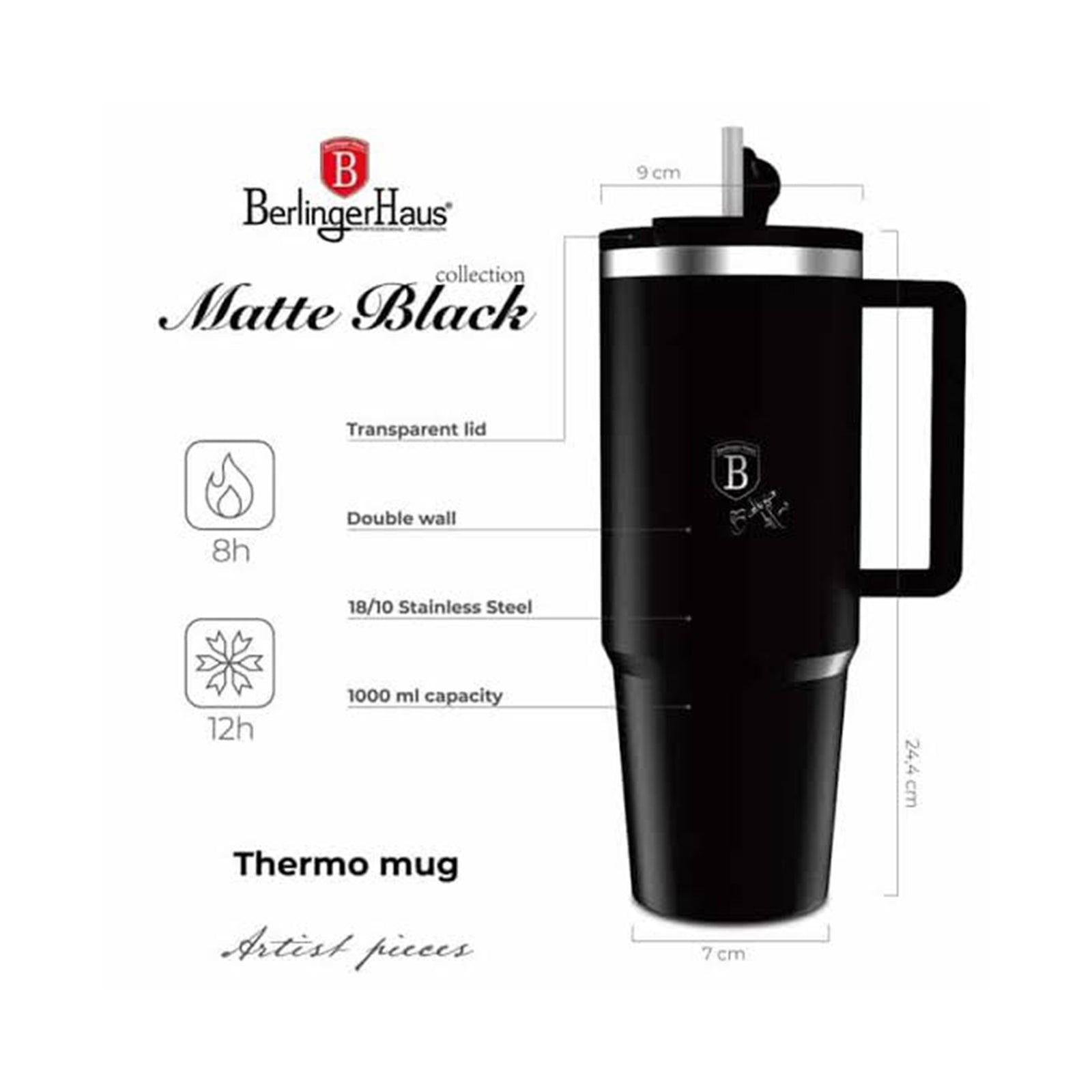 Berlinger Thermo mug, 1L, Matte Black