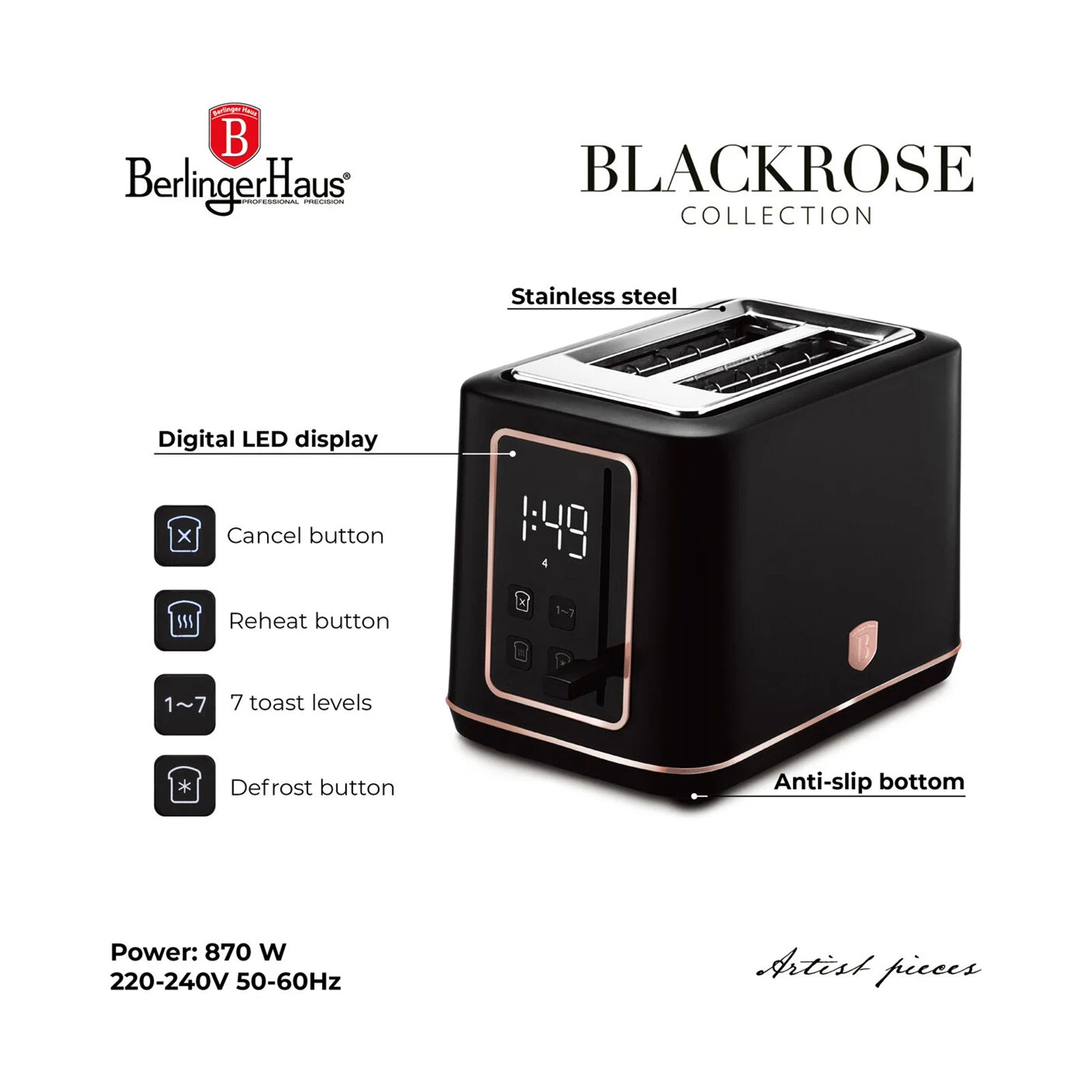 Berlinger Haus Digital Toaster 870W Matte BlaCK