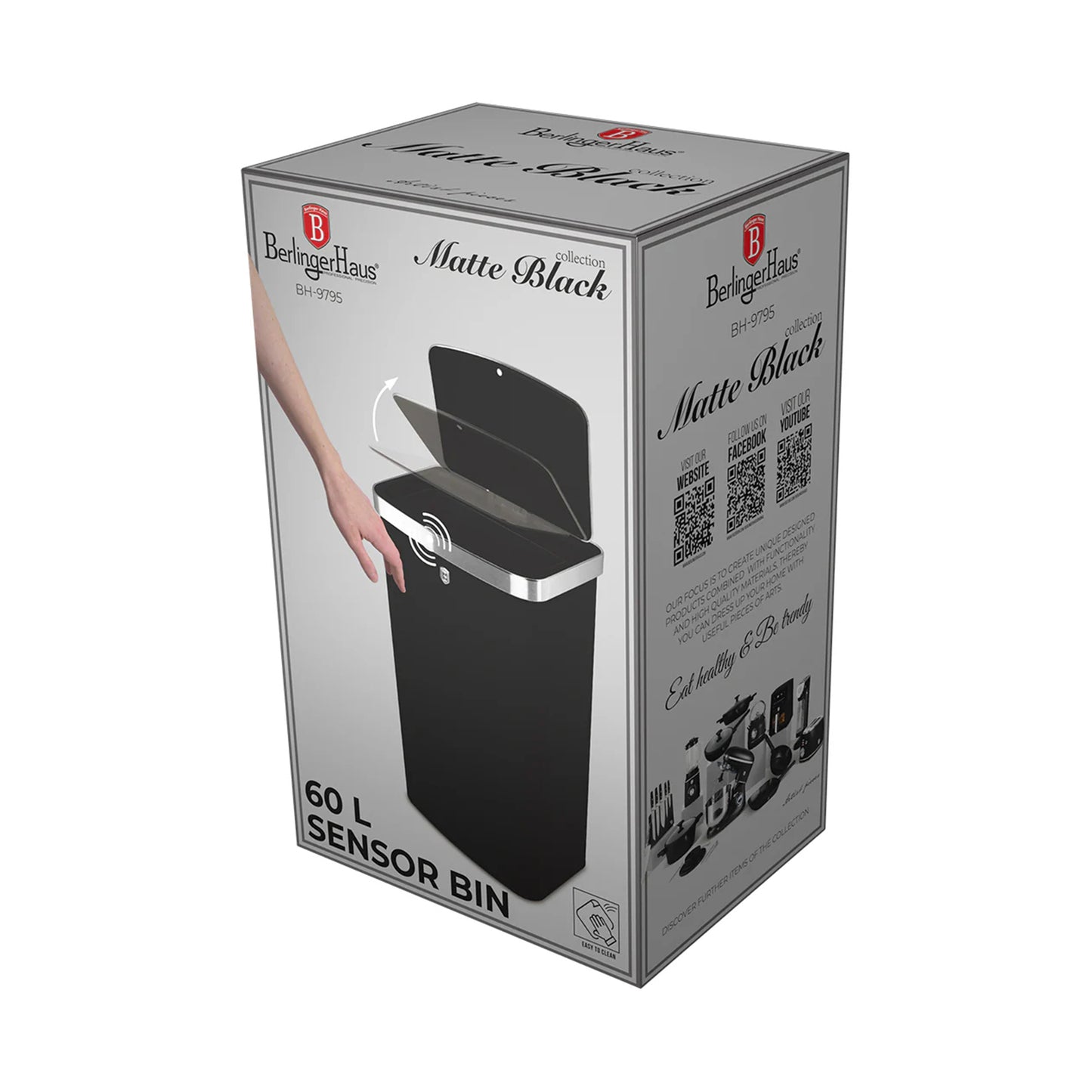 Berlinger Haus Sensor Bin, 60L Matt Black BERLINGER HAUS