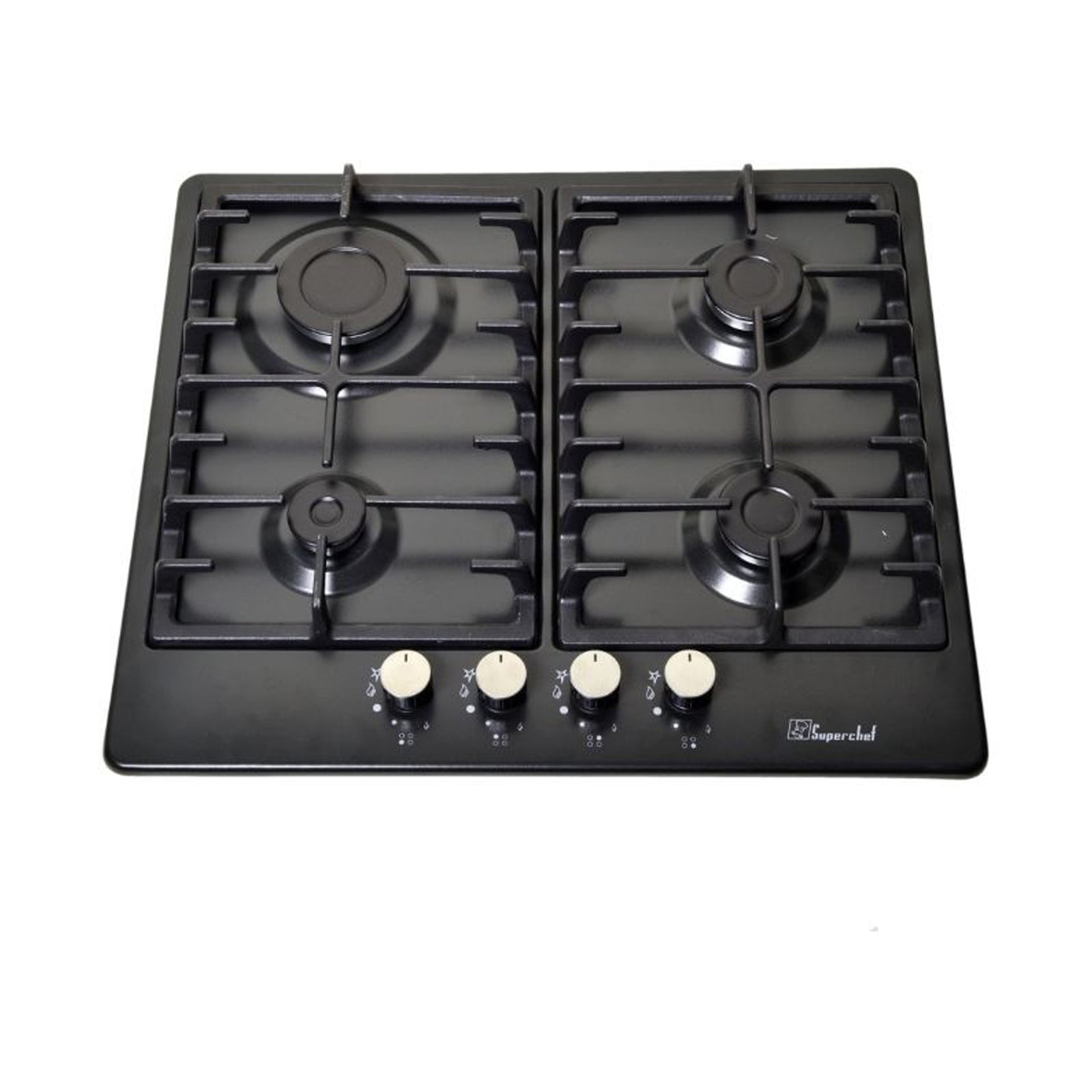 SUPER CHEF Hob 60 Cm 4 Gas Burners Cast Iron Black