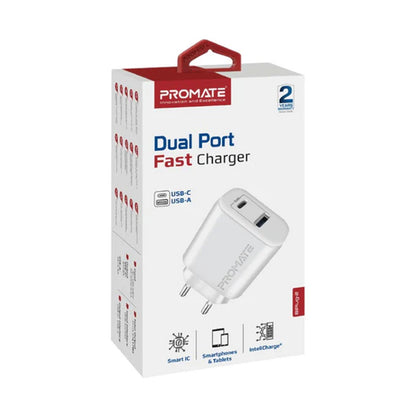 PROMATE ADAPTER 17 W HIGH-SPEED DUAL PORT CHARGER - WHITE