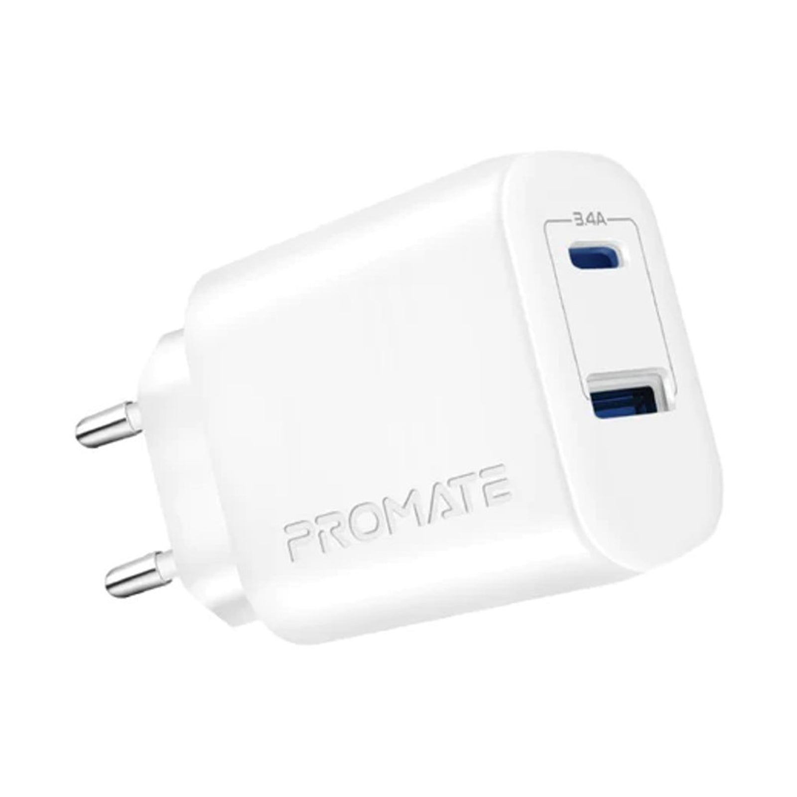 PROMATE ADAPTER 17 W HIGH-SPEED DUAL PORT CHARGER - WHITE