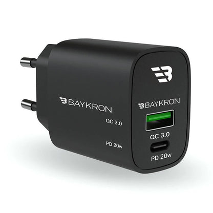 BAYKRON POWER ADAPTER 2 PORTS USB -A/USB-C PD 20W