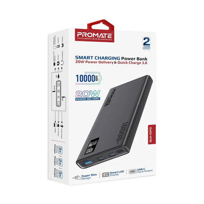 PROMATE POWER BANK 10PD-20W DUAL USB-C & 22.5W USB-A - BLACK