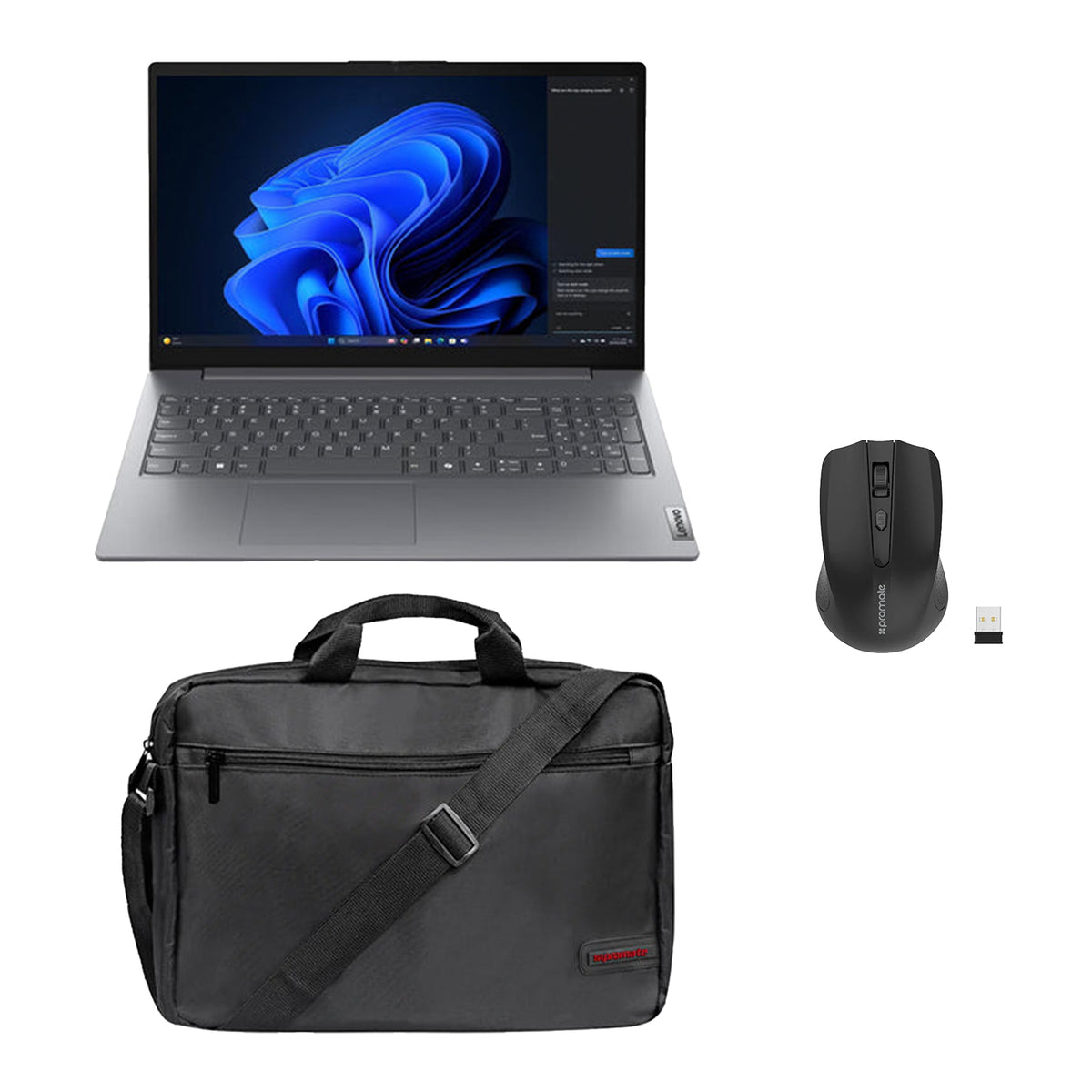 Lenovo V15- Core i7-13Gen- 16GB- 512GB SSD- 15.6" FHD - Premium Lightweight Messenger - PROMATE ERGONOMIC WIRELESS OPTICAL MOUSE Bag for Laptops up to 15.6”