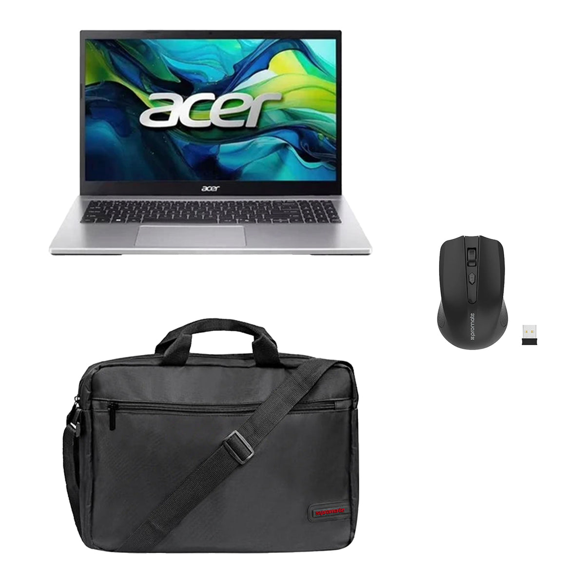 Acer Aspire Go15- Ryzen 7-7730U- 16GB- 512GB NVME-Radeon 2G - Premium Lightweight Messenger Bag for Laptops up to 15.6” - PROMATE ERGONOMIC WIRELESS OPTICAL MOUSE