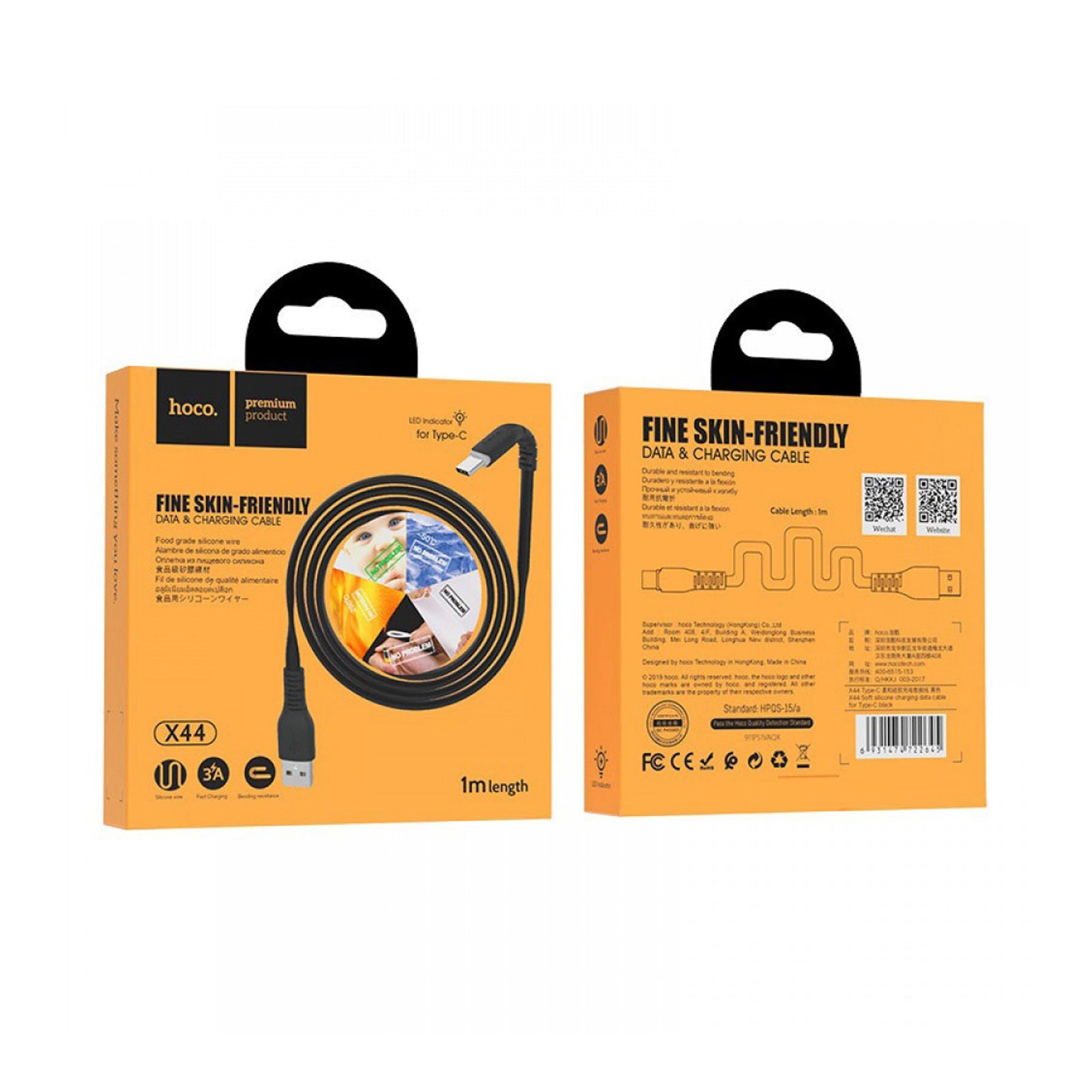 HOCO X44 SOFT SILICONE CHARGING CABLE LTYPE-C - BLACK
