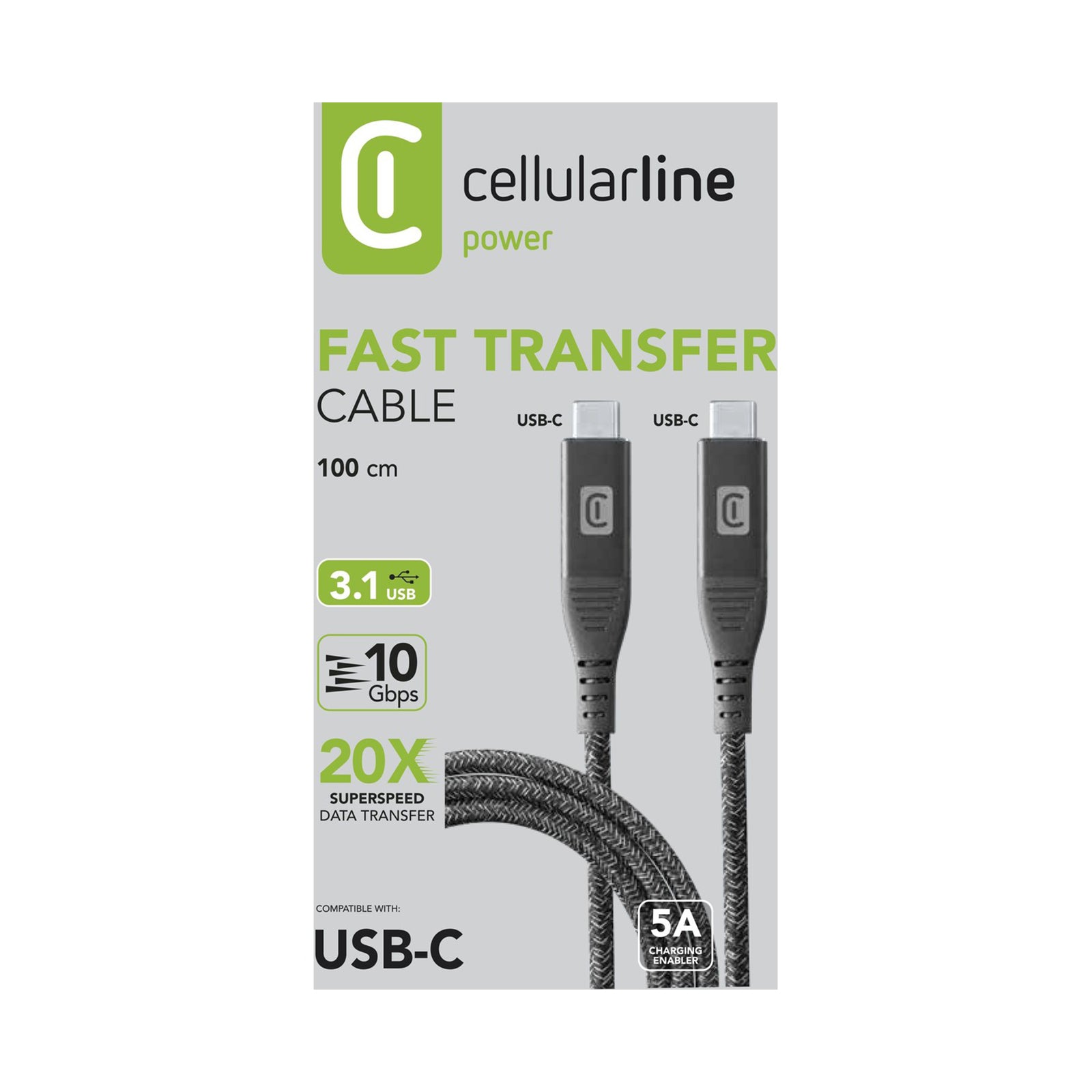 CELLULALRLINE  USB-C TO USB-C CABLE 3.1 TAB 1M - BLACK