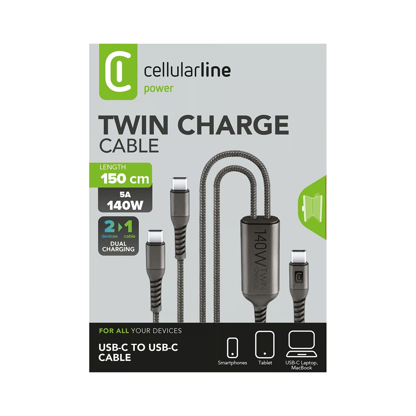 USBDATATWINC2C15MK / CABLE WITH DOUBLE USB-C - 140W BLACK