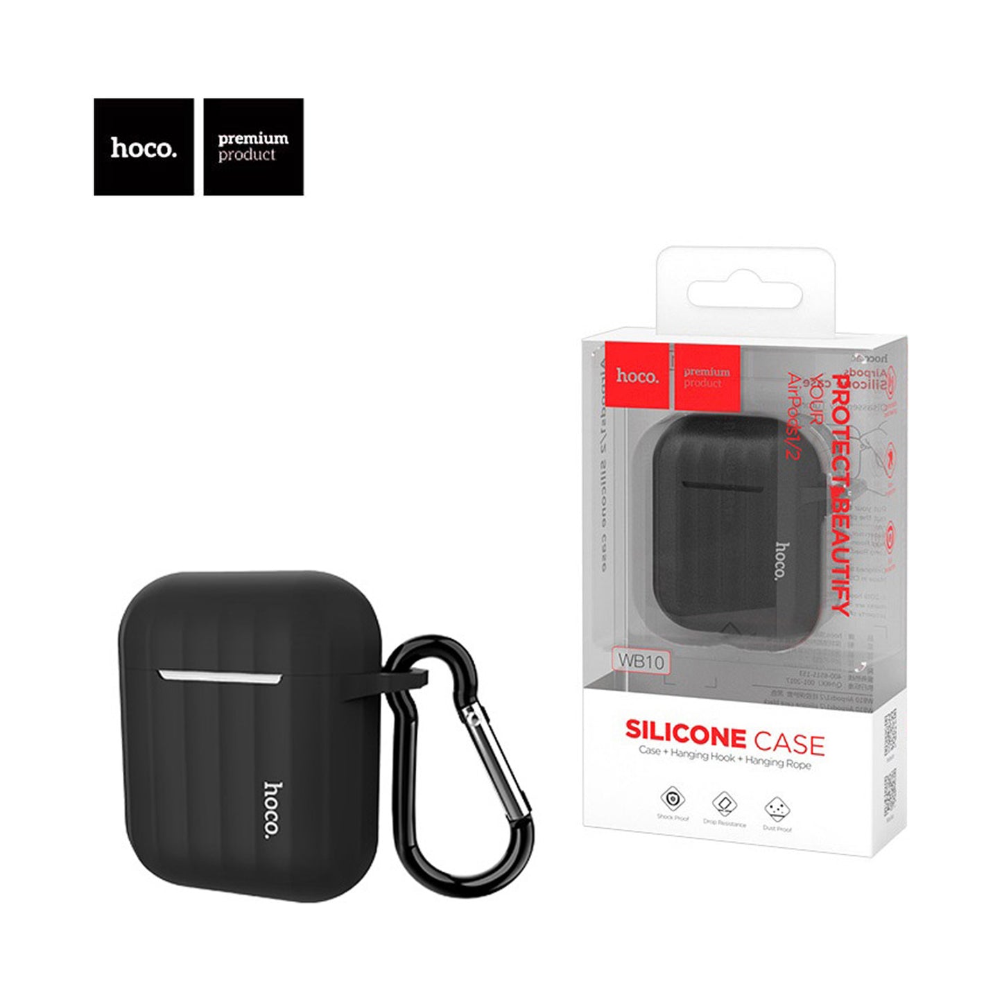 HOCO WB10 AIRPODS 1/2 SILICONE CASE - BLACK