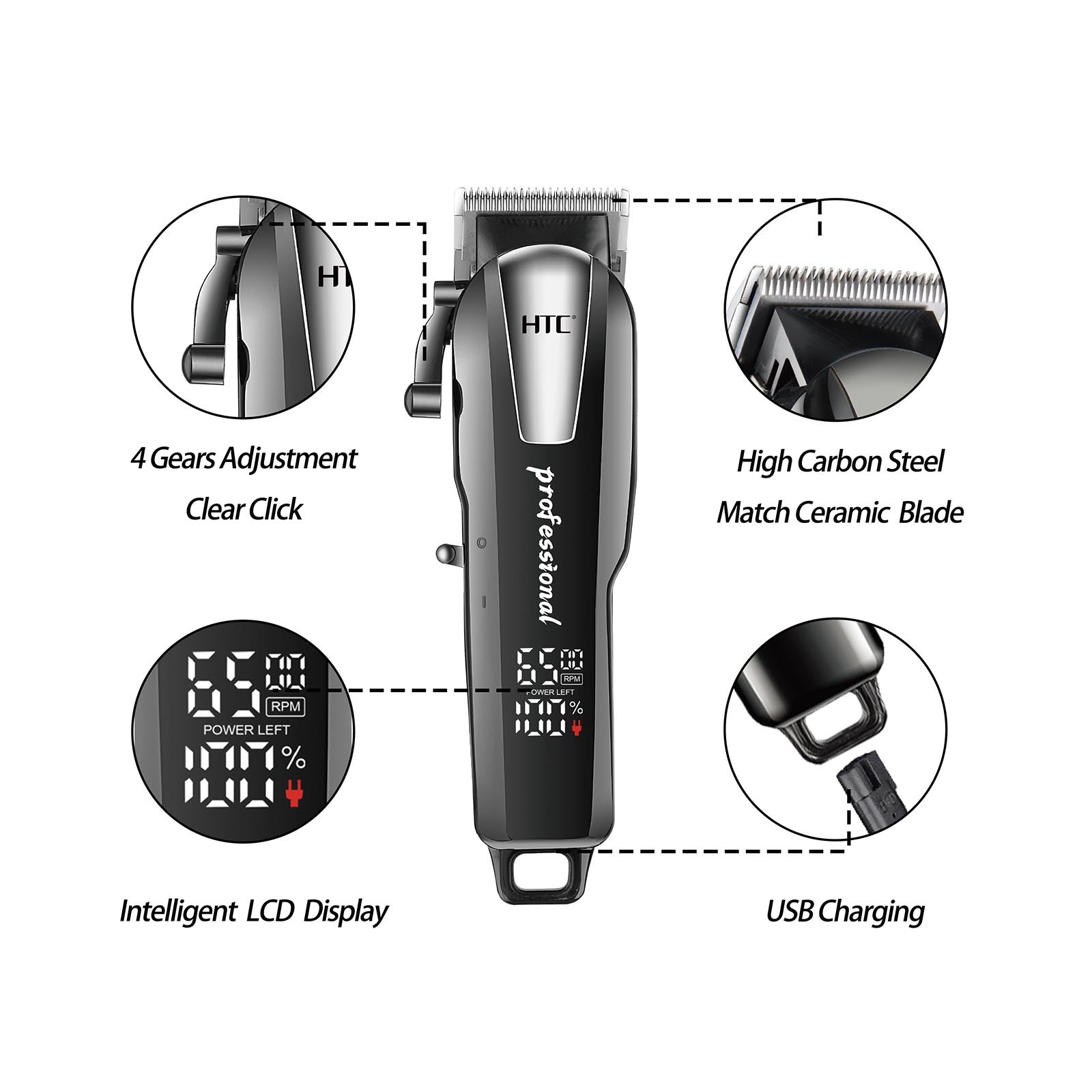HTC Professional Hair Clipper Powder Metallurgy Blades