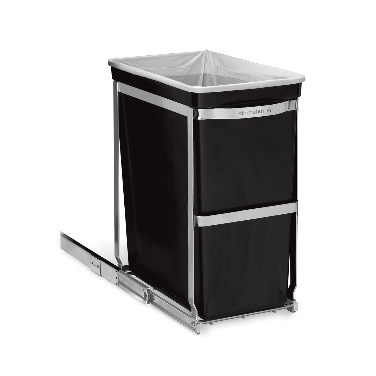 Pull Out Bin Polished Steel with Plastic Bucket 30L SIMPLE HUMAN