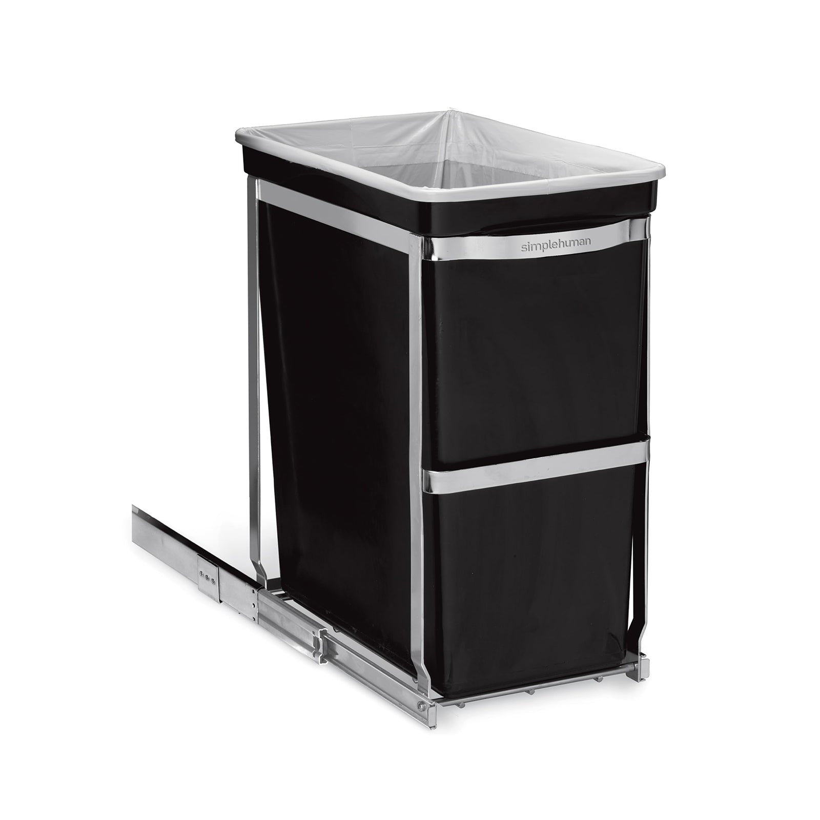 Pull Out Bin Polished Steel with Plastic Bucket 30L SIMPLE HUMAN