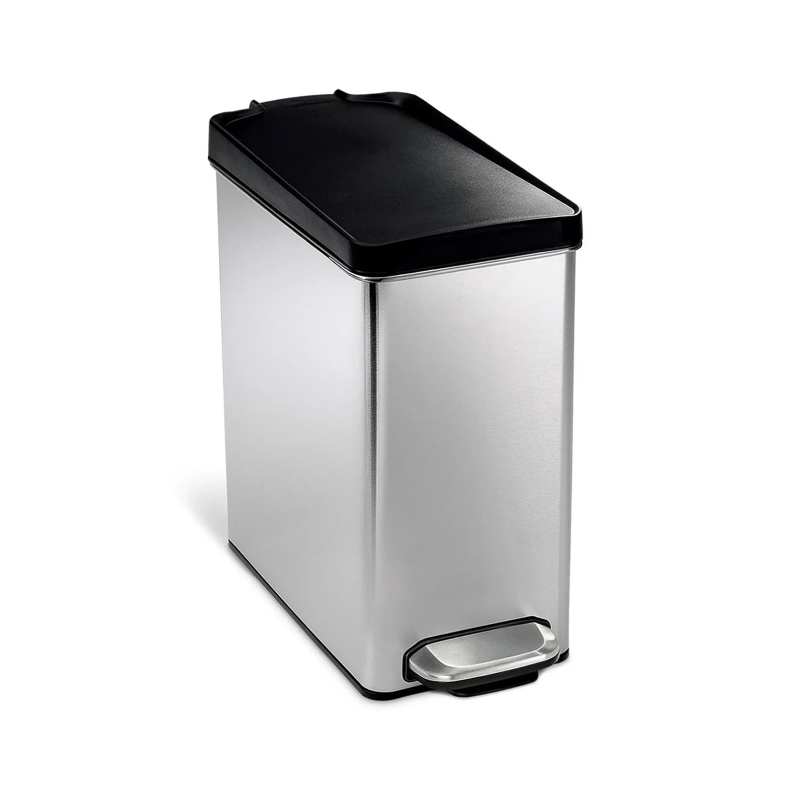 Profile Step Bin Brushed Stainless Steel Black Plastic Lid 10L