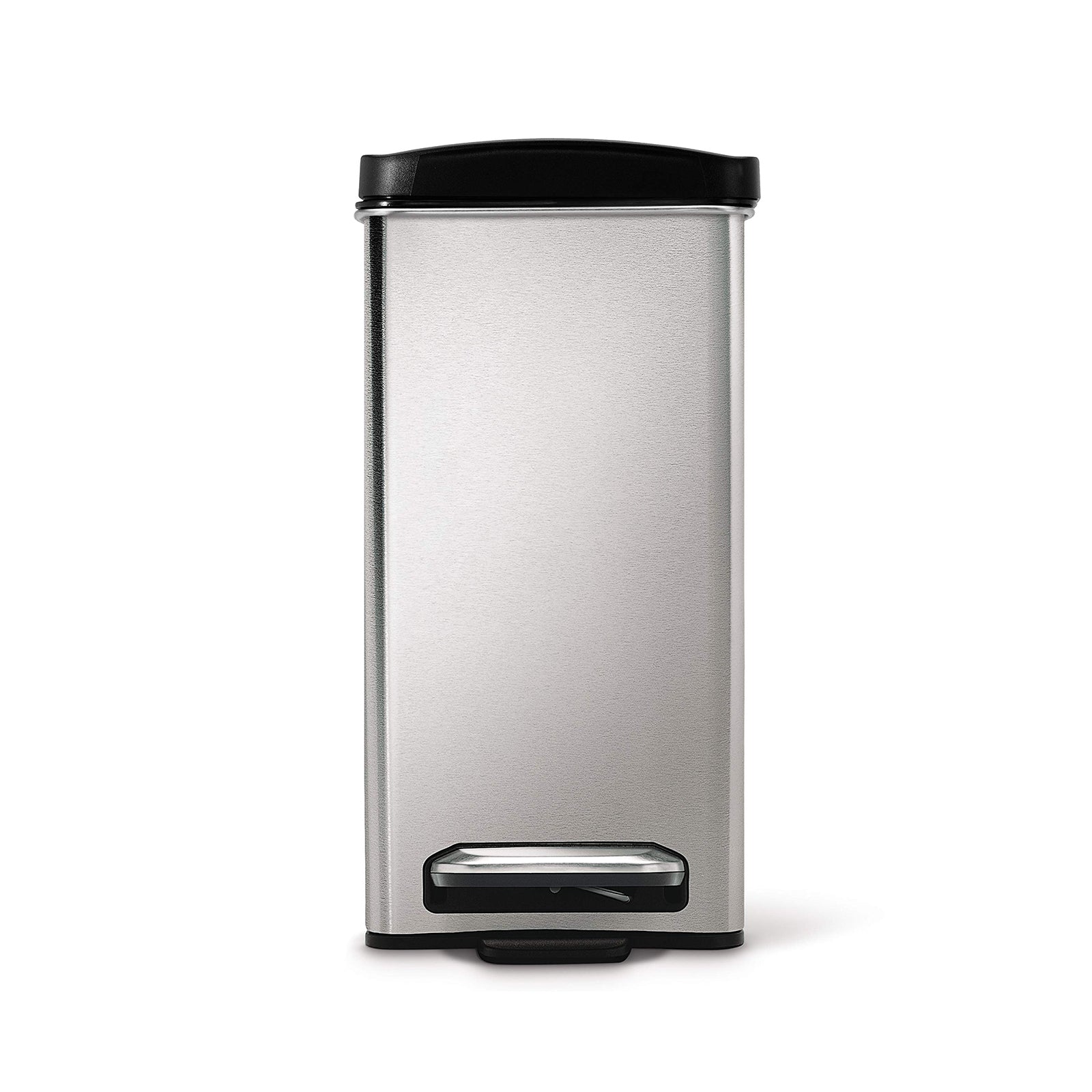 Profile Step Bin Brushed Stainless Steel Black Plastic Lid 10L
