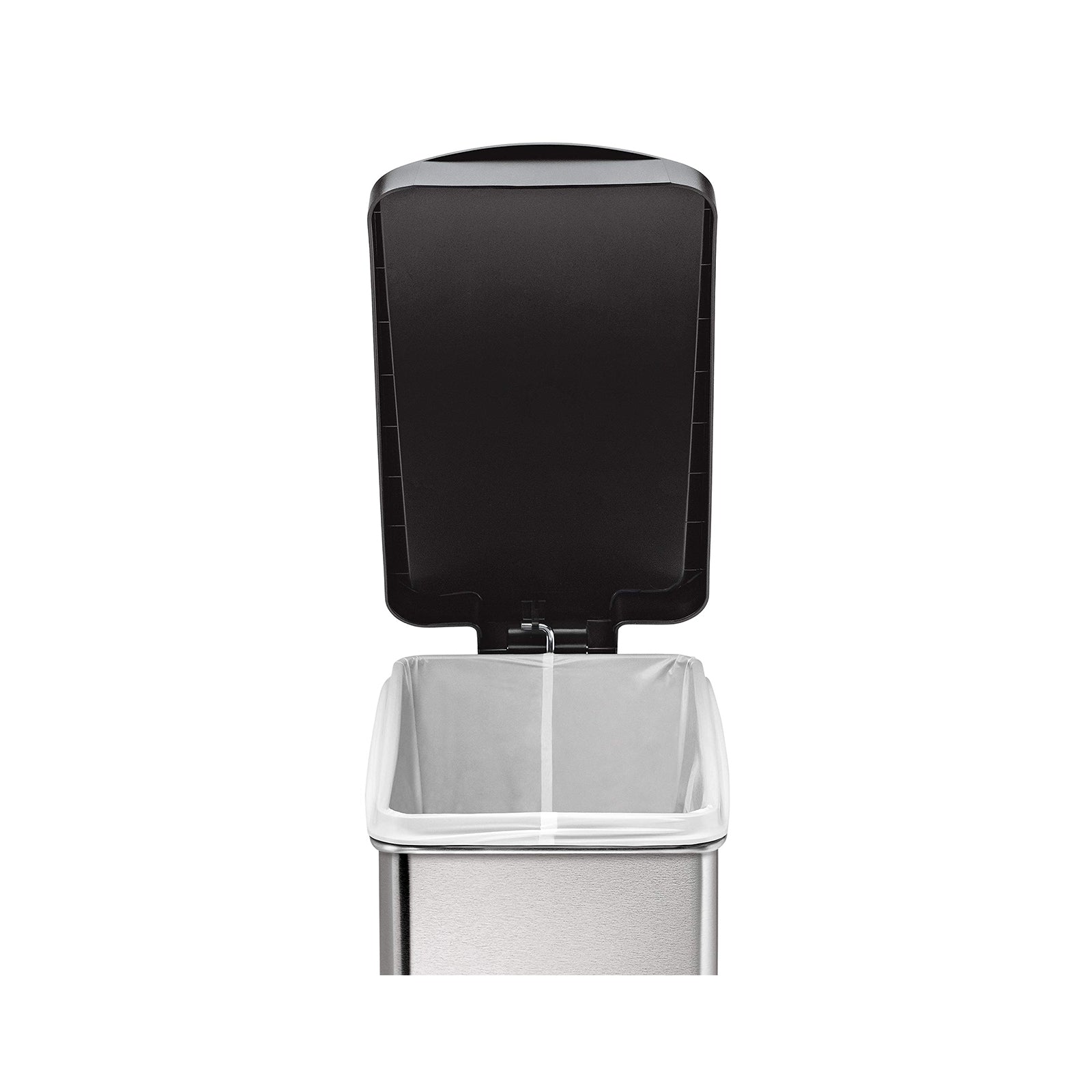 Profile Step Bin Brushed Stainless Steel Black Plastic Lid 10L