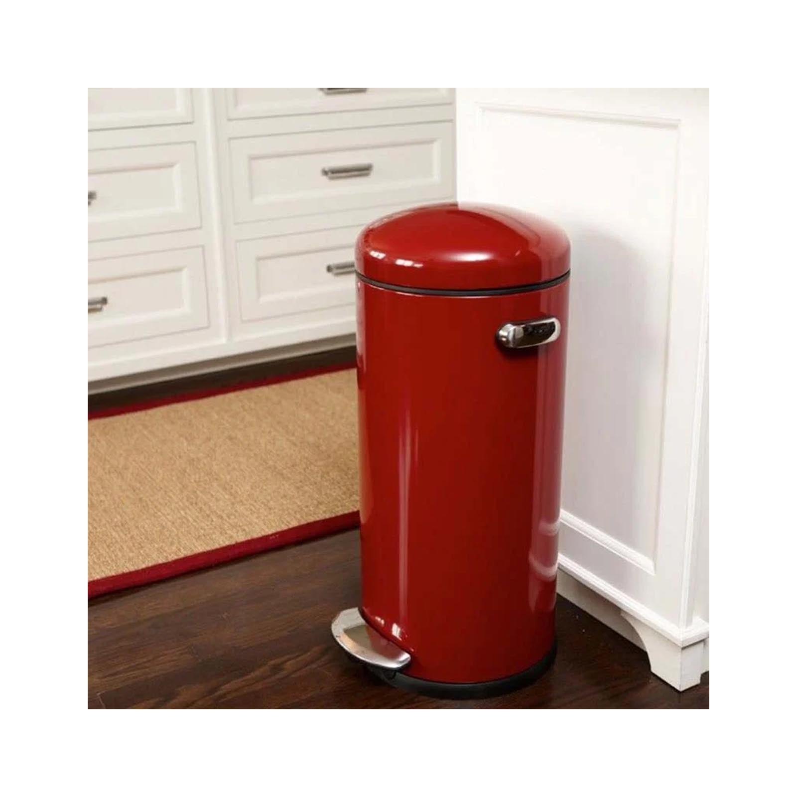 Round Retro Pedal Bin Red Steel 4.5L