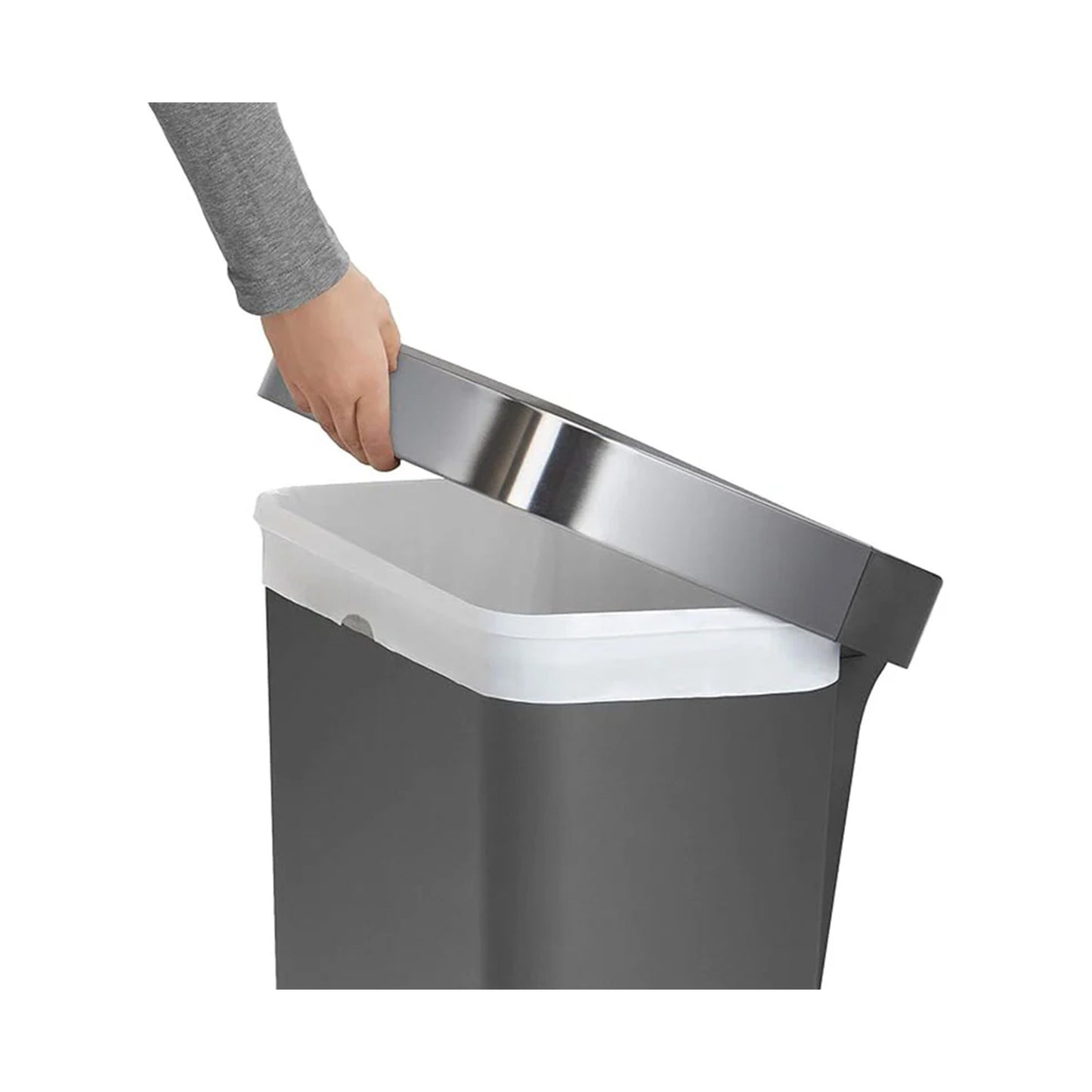 SIMPLE HUMAN RECTANGULAR PEDAL BIN PLASTIC GREY WITH STEEL SIMPLE HUMAN