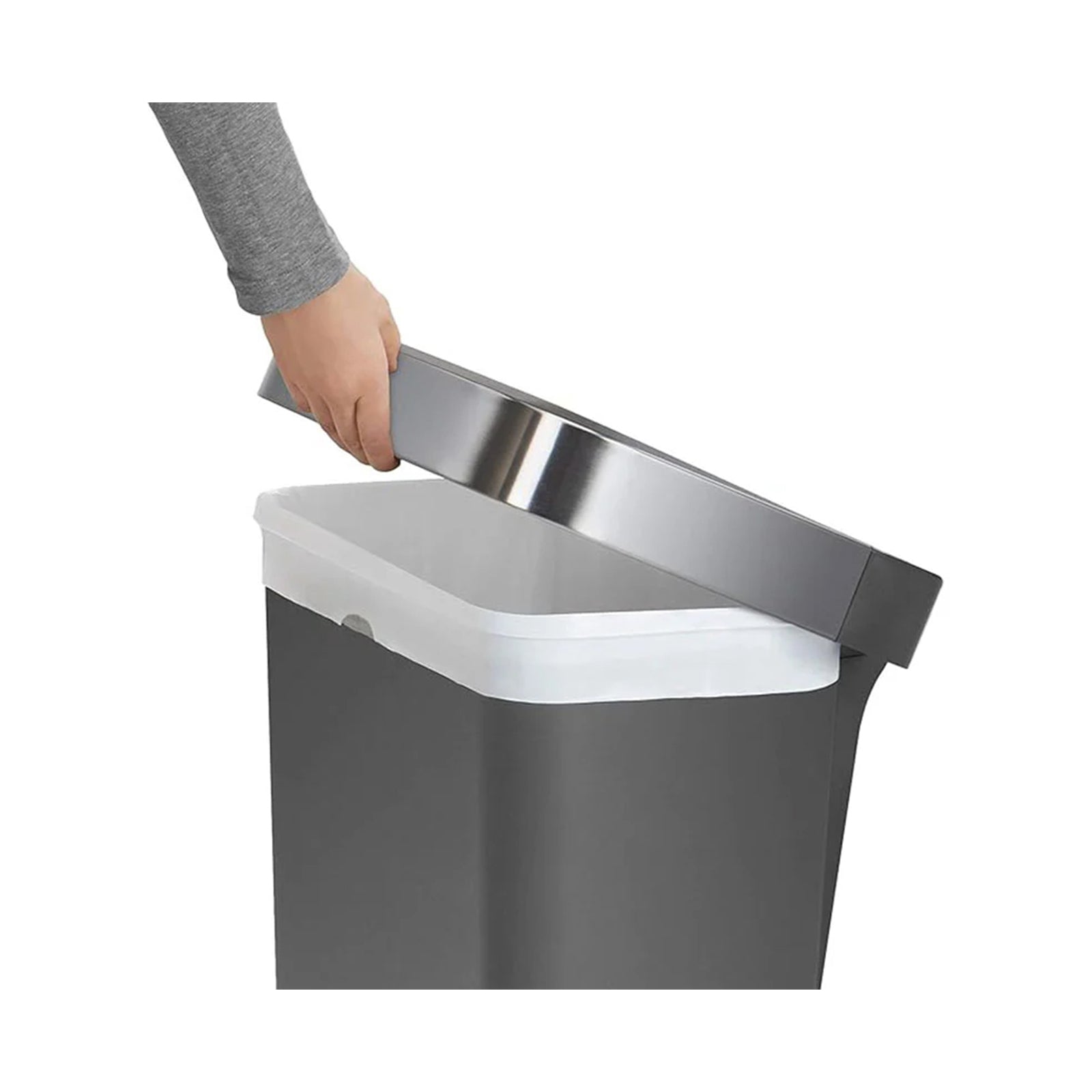 SIMPLE HUMAN RECTANGULAR PEDAL BIN PLASTIC GREY WITH STEEL