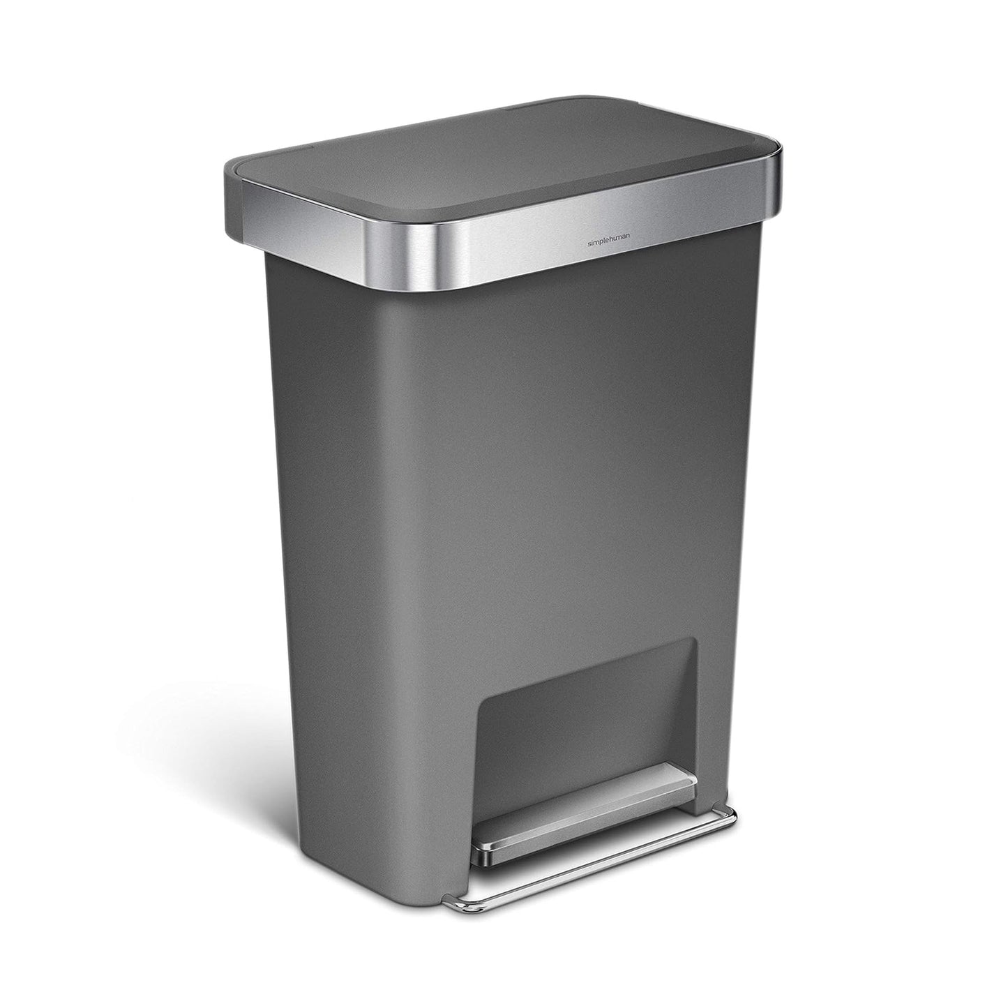 SIMPLE HUMAN RECTANGULAR PEDAL BIN PLASTIC GREY WITH STEEL SIMPLE HUMAN