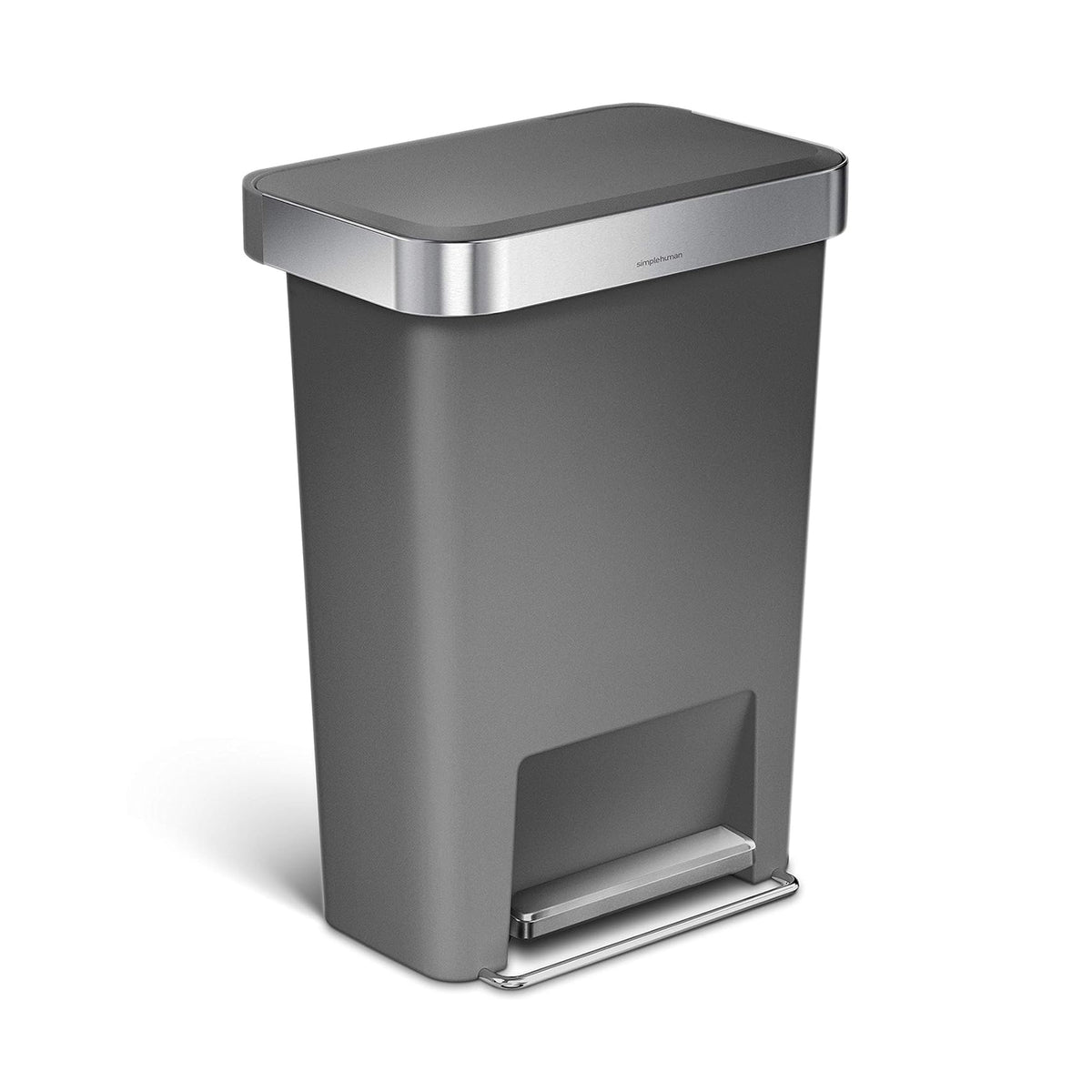 SIMPLE HUMAN RECTANGULAR PEDAL BIN PLASTIC GREY WITH STEEL