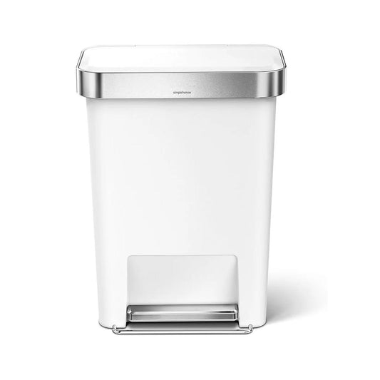 Rectangular Pedal Bin Plastic White with Steel Trim Liner Pocket Colour Box 45L SIMPLE HUMAN