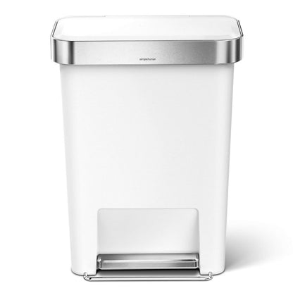 Rectangular Pedal Bin Plastic White with Steel Trim Liner SIMPLE HUMAN