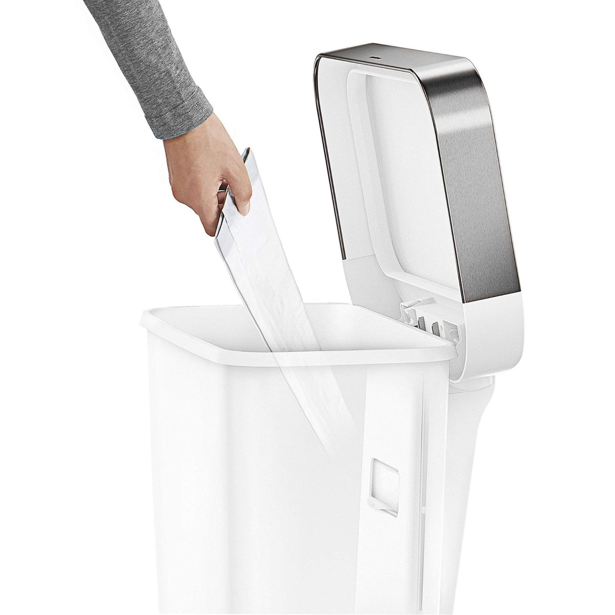 Rectangular Pedal Bin Plastic White with Steel Trim Liner SIMPLE HUMAN