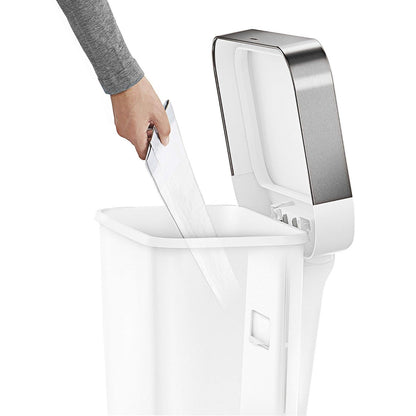Rectangular Pedal Bin Plastic White with Steel Trim Liner SIMPLE HUMAN