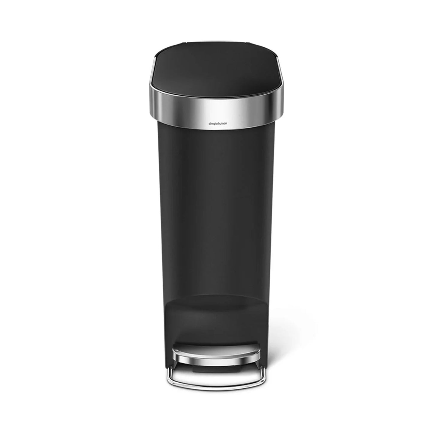 40L Slim Plastic Pedal Bin, Black W/Steel Trim SIMPLE HUMAN