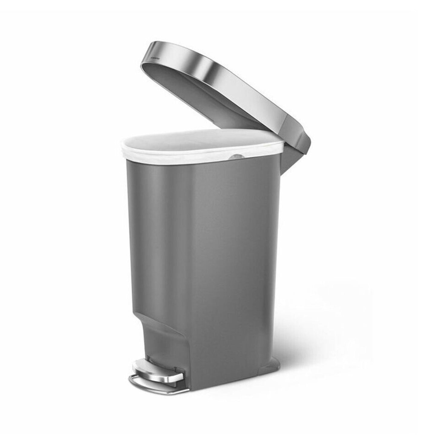 40L Slim Plastic Pedal Bin, Grey W/Steel Trim SIMPLE HUMAN