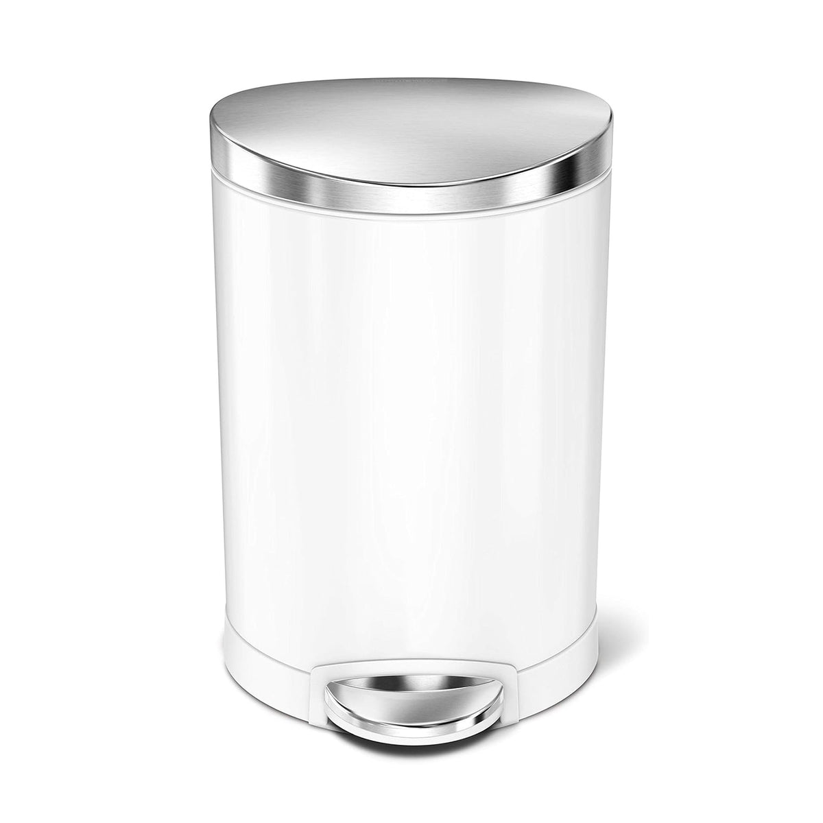 Semi Round Pedal Bin White With Brushed Steel Lid Colour 6L SIMPLE HUMAN