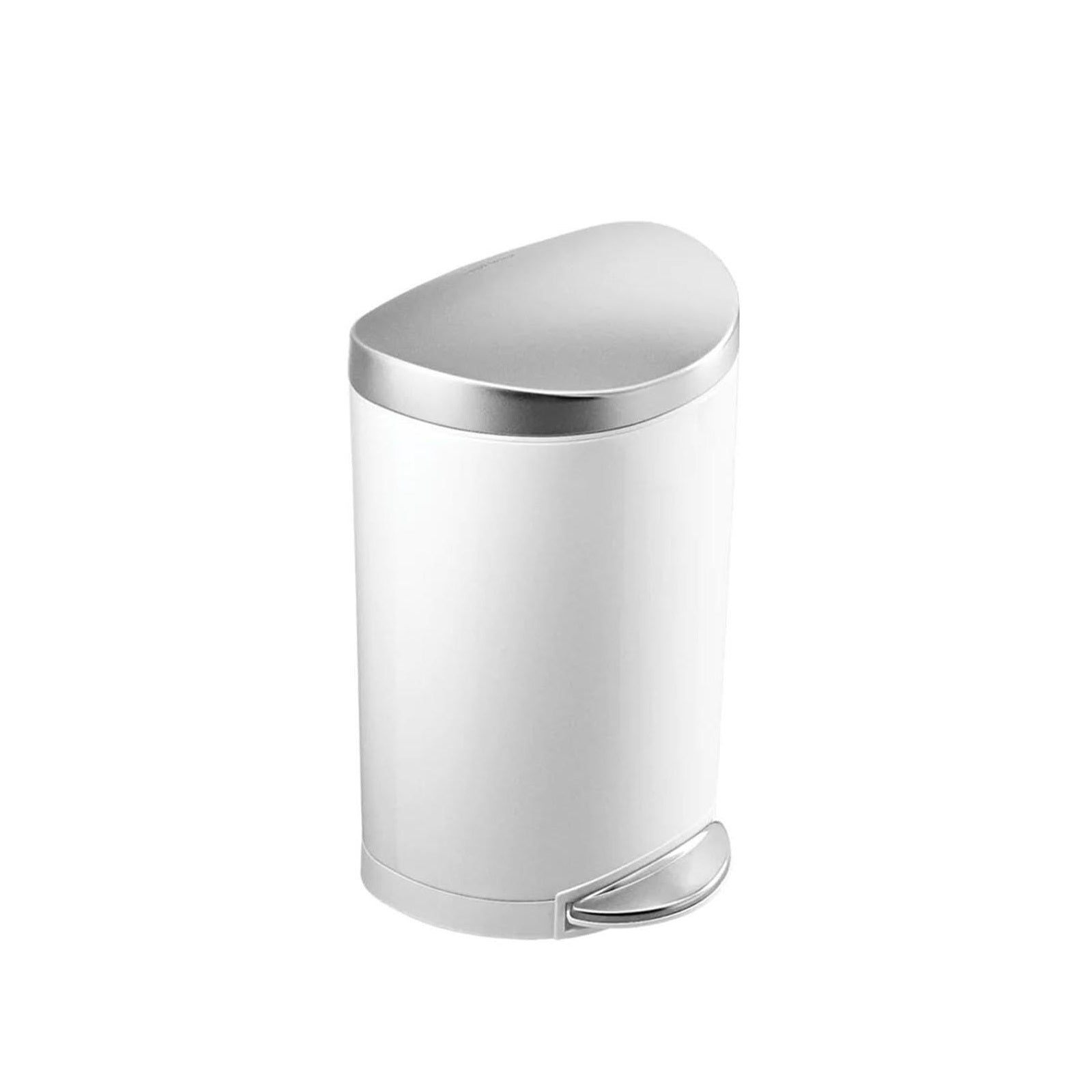 Semi Round Pedal Bin White With Brushed Steel 10L SIMPLE HUMAN