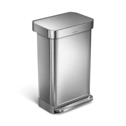 Rectangular Pedal Bin_NC Brushed Steel_Liner Pocket_45L