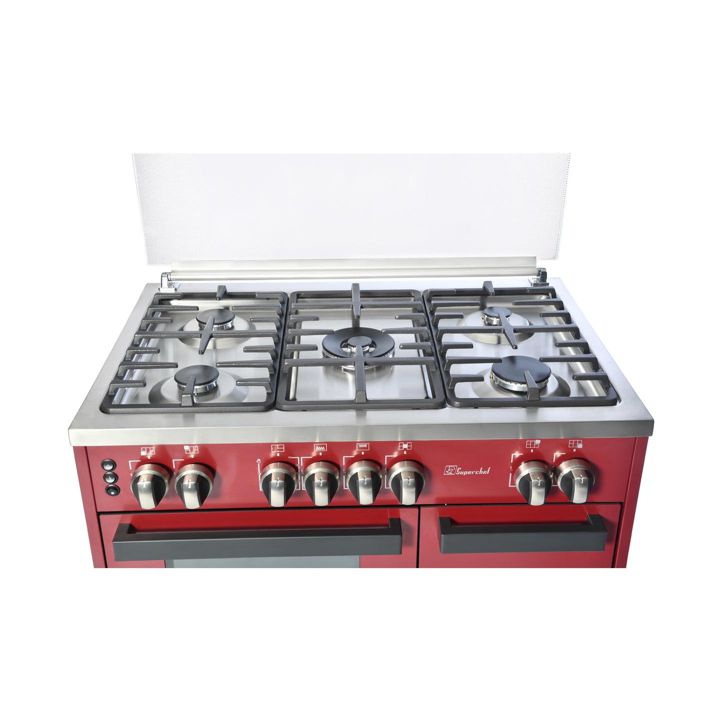 SUPER CHEF Cooker Bottle 90Cm 5 Gas Burners Semi-Pro Red