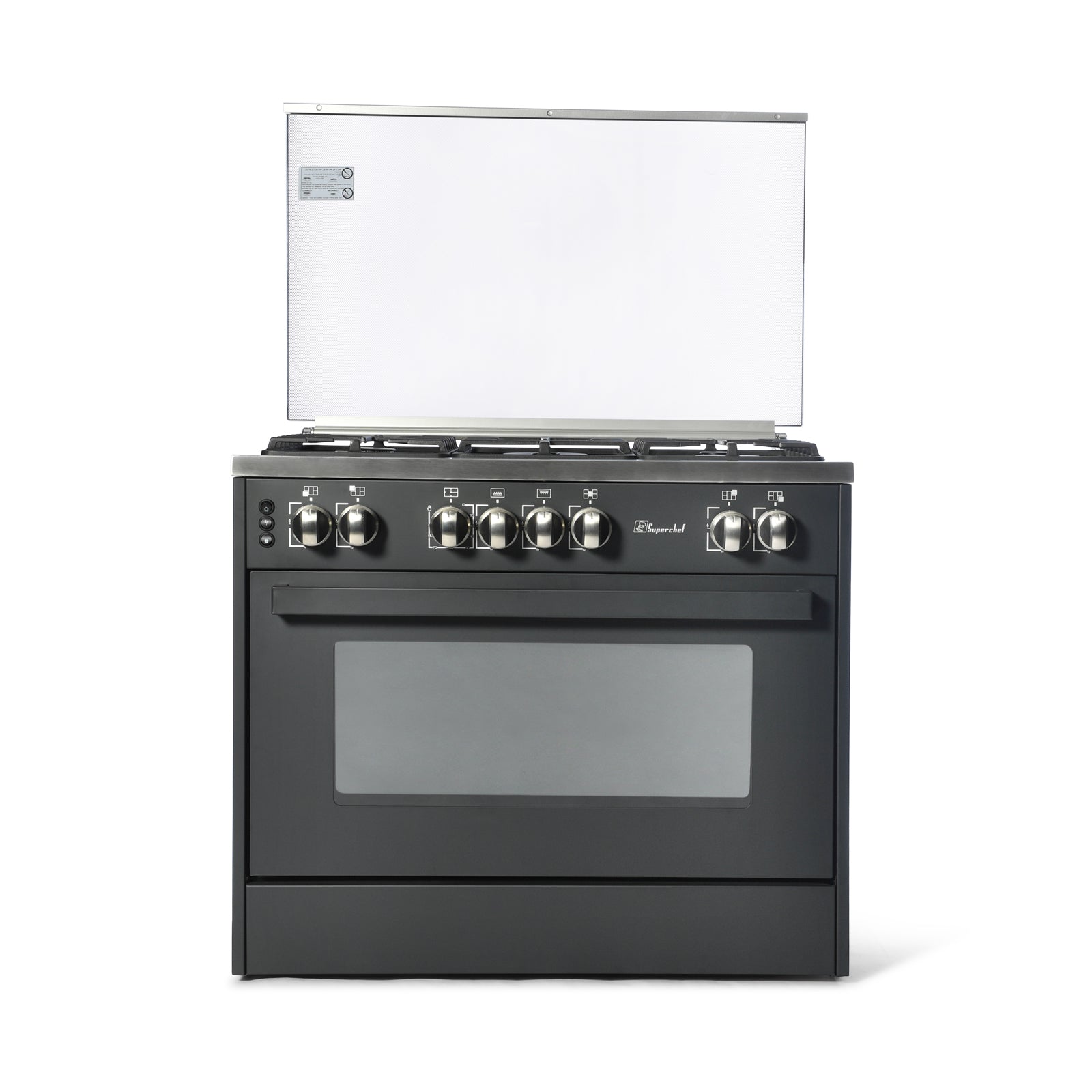 SUPER CHEF Cooker Wide 90Cm 5Gas Burners Semi-Pro Matt Black