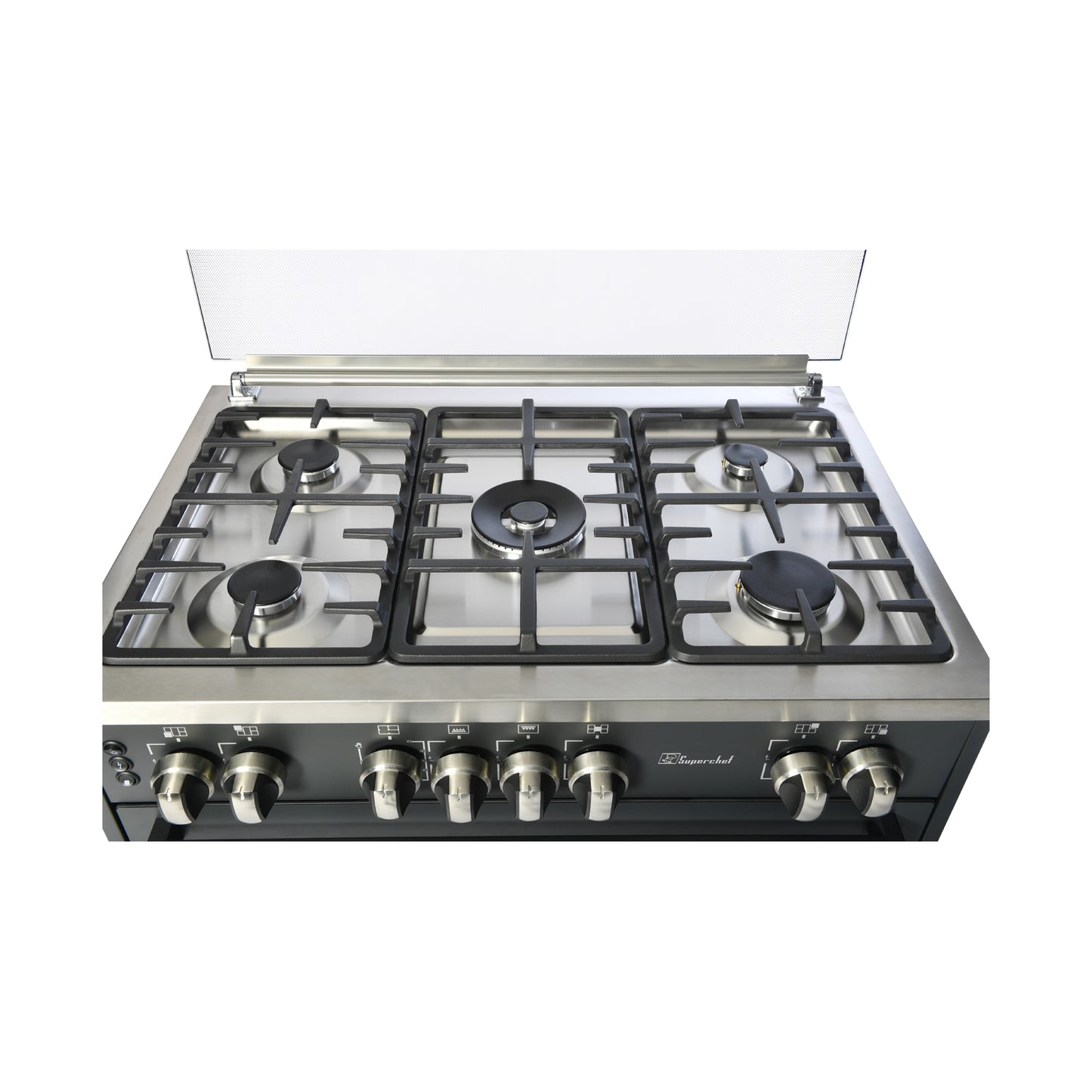 SUPER CHEF Cooker Wide 90Cm 5Gas Burners Semi-Pro Matt Black